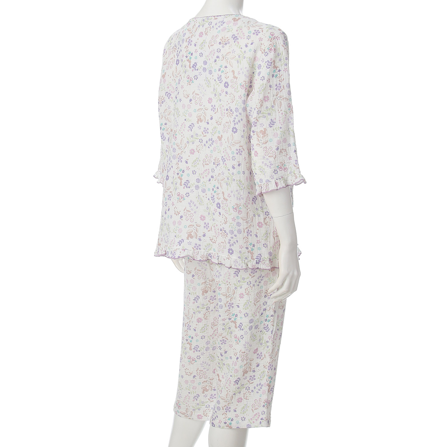 しじらWガーゼ北欧ステッチリス柄襟なしパジャマ - 画像4