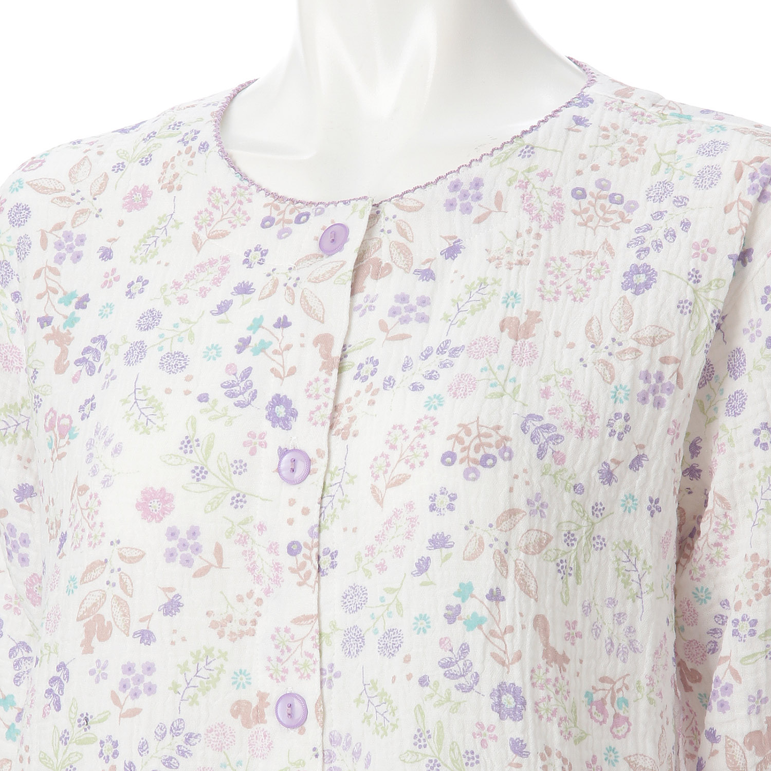 しじらWガーゼ北欧ステッチリス柄襟なしパジャマ - 画像5