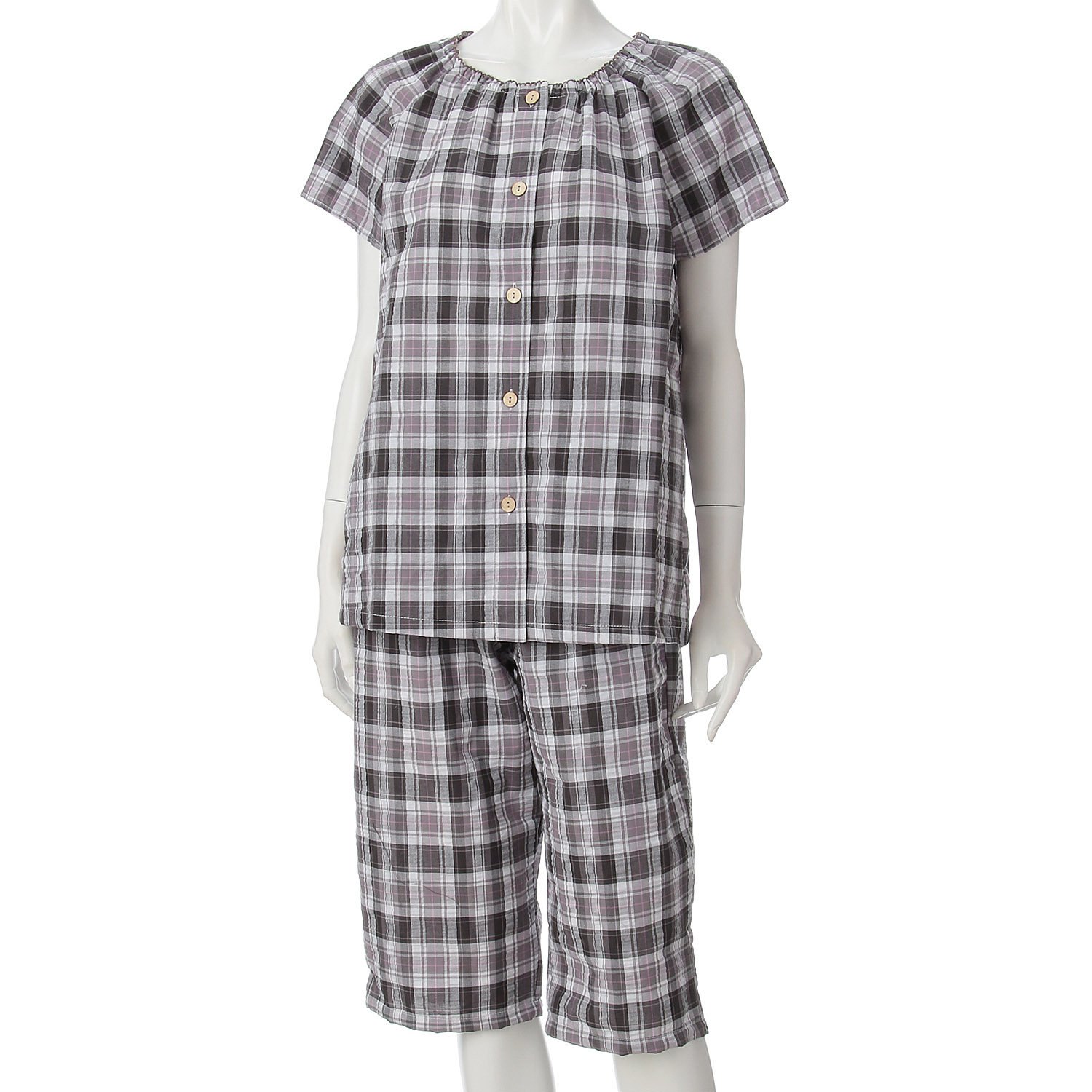 先染サッカー格子スモックパジャマ