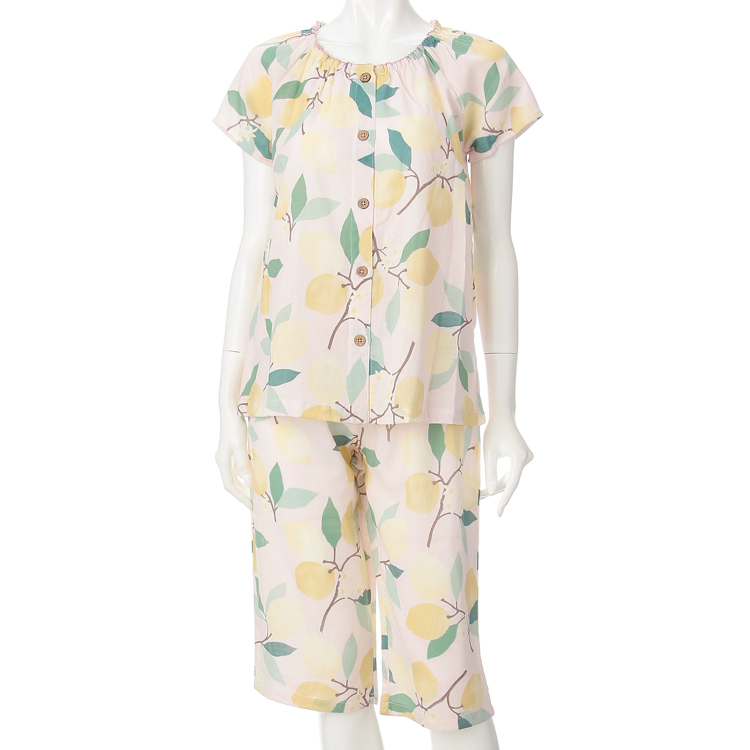 綿100％Wガーゼレモン柄スモックパジャマ - 画像5