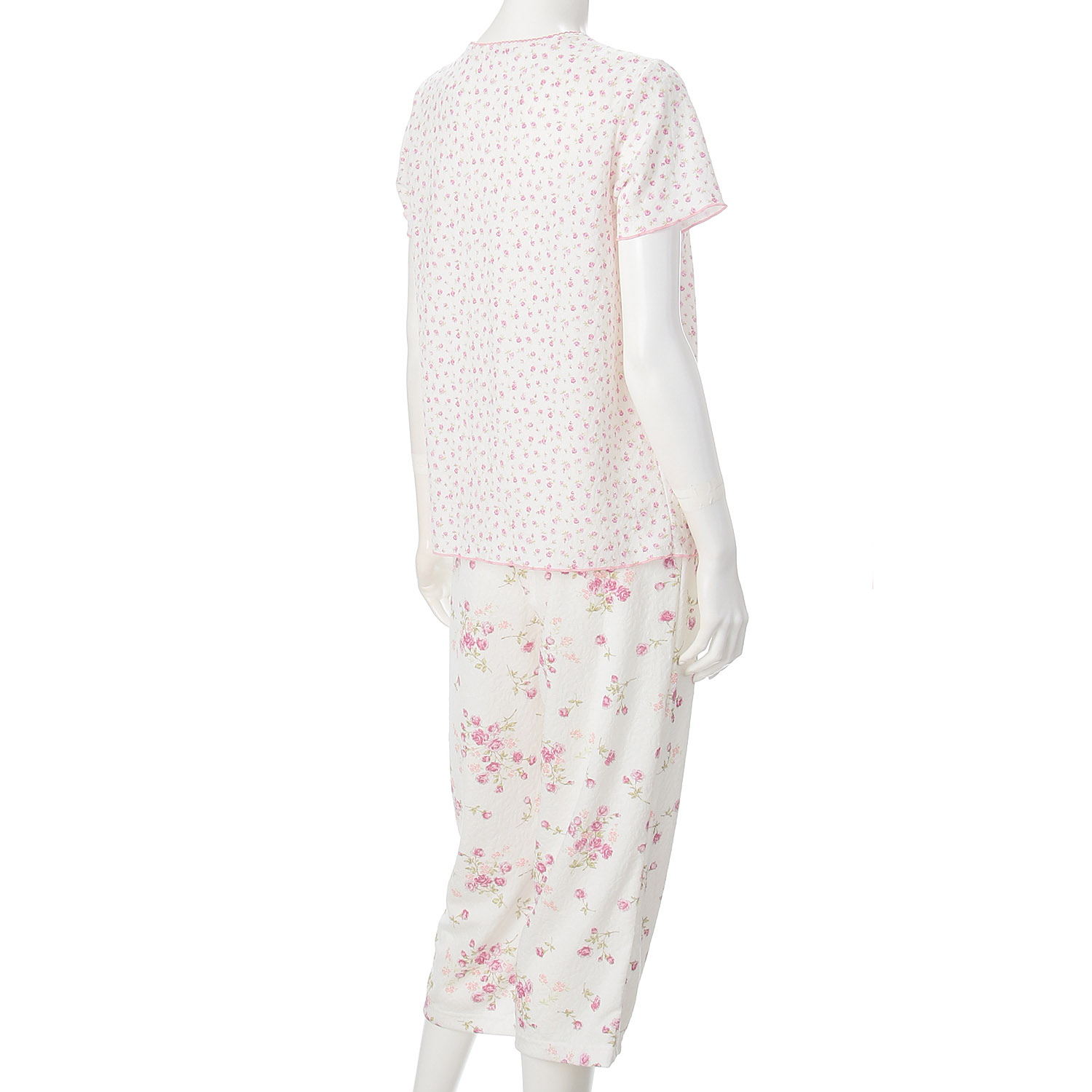 婦人 ふくれジャカードニット くくりローズブーケ柄2トップスパジャマ - 画像4