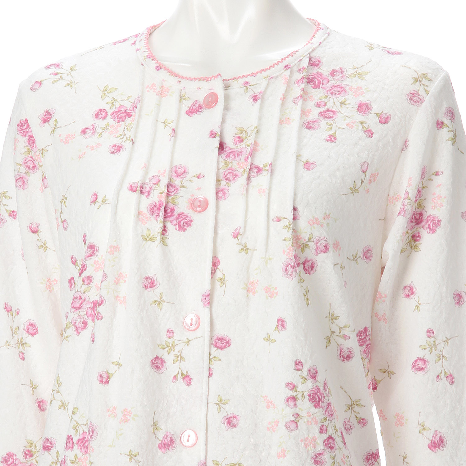 婦人 ふくれジャカードニット くくりローズブーケ柄2トップスパジャマ - 画像5