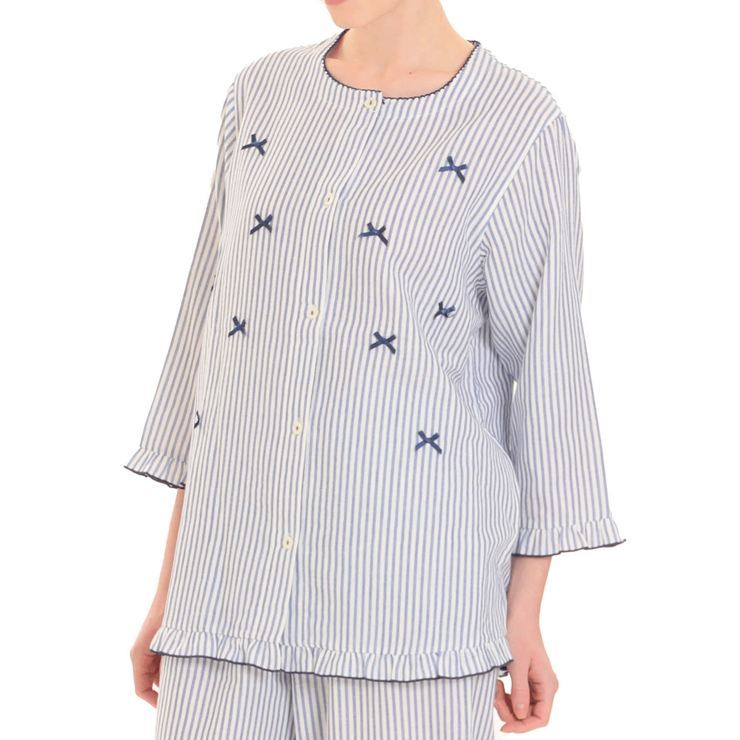 Narue ダブルガーゼシンプルストライプリボンパジャマ - 画像17