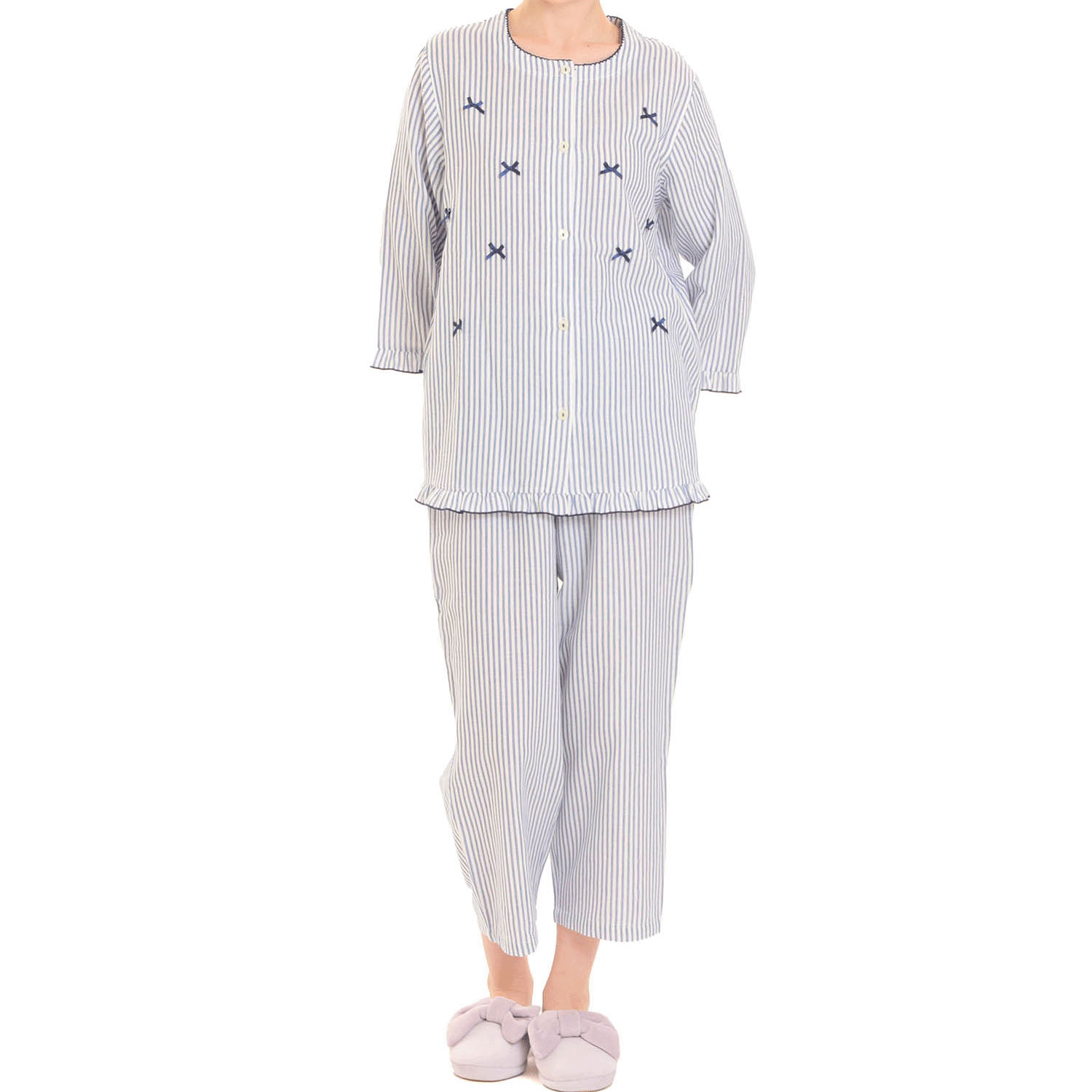 Narue ダブルガーゼシンプルストライプリボンパジャマ - 画像19