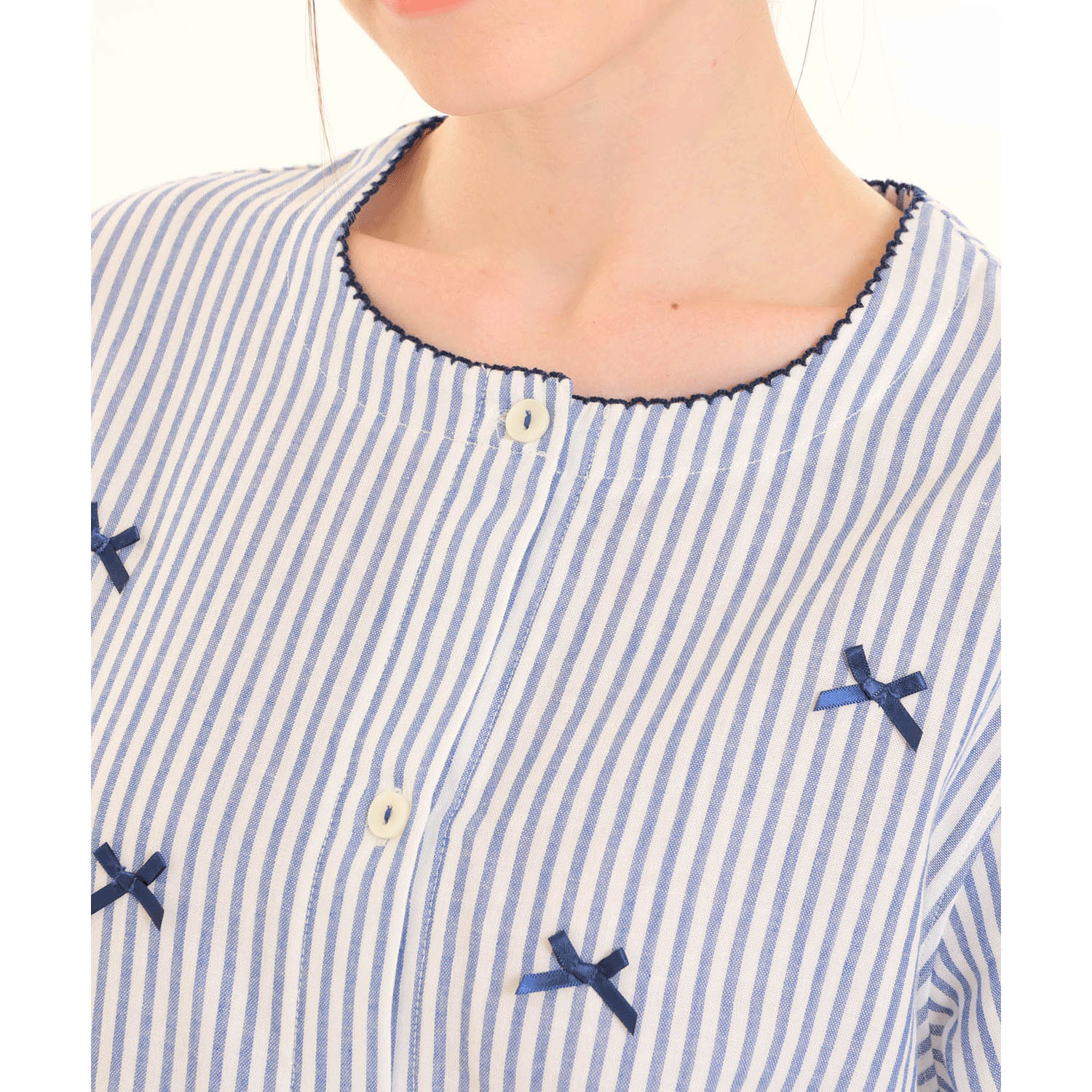 Narue ダブルガーゼシンプルストライプリボンパジャマ - 画像20