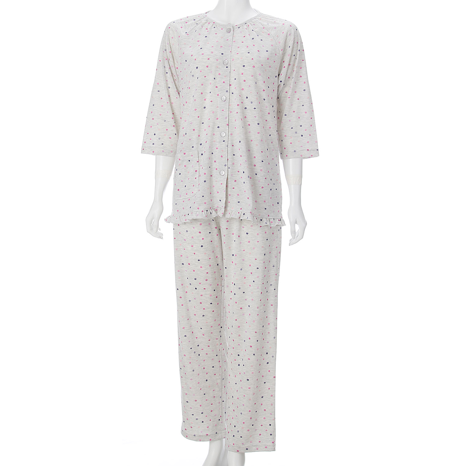 婦人 天竺小花柄 七分袖パジャマ