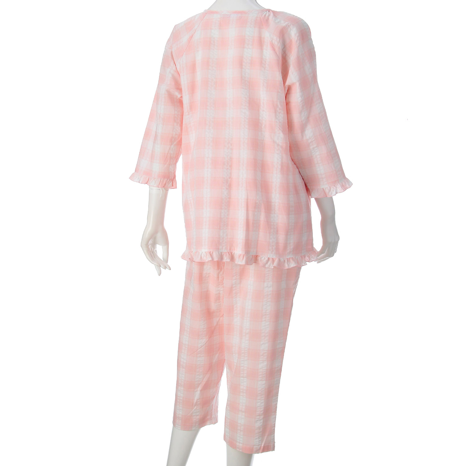 婦人 綿サッカー 格子柄 7分袖パジャマ - 画像2