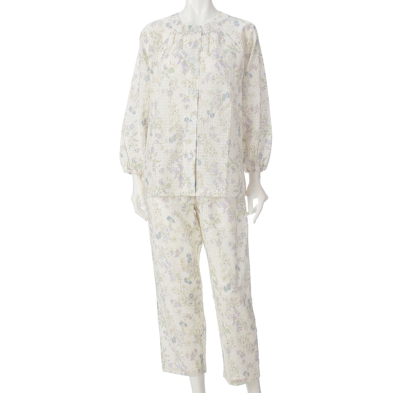 GUNZE 婦人 ミニ空羽楊柳 フラワープリント長袖長パンツパジャマ - 画像2