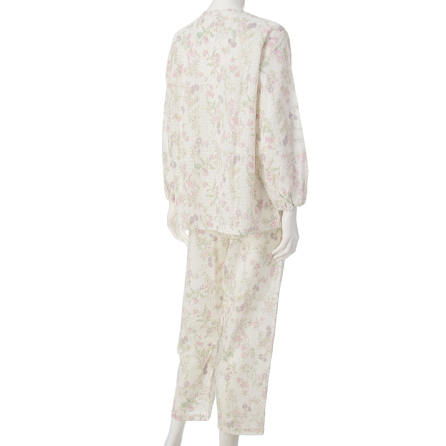 GUNZE 婦人 ミニ空羽楊柳 フラワープリント長袖長パンツパジャマ - 画像4