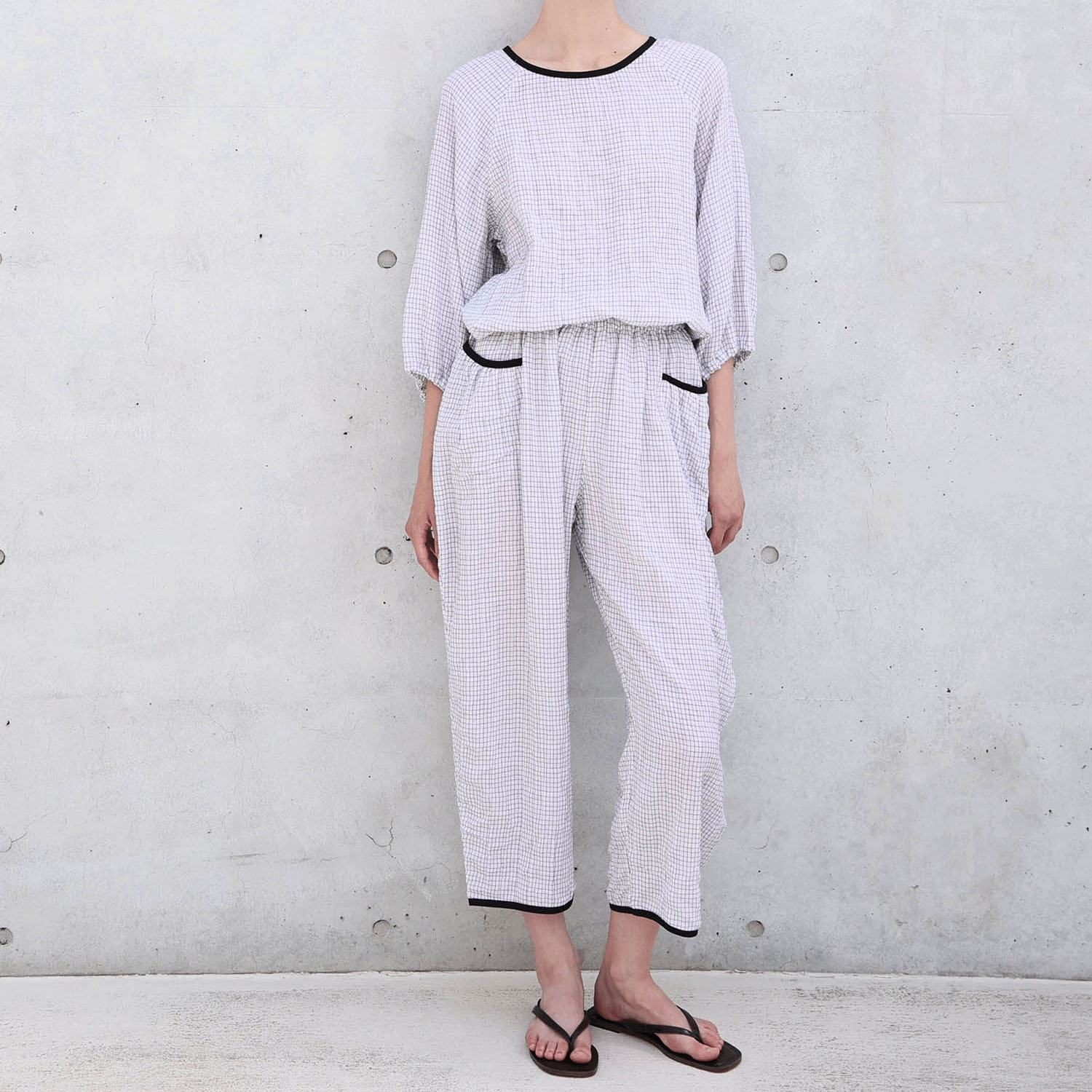 Narue シャーリングダブルガーゼラインチェックセットアップ - 画像2