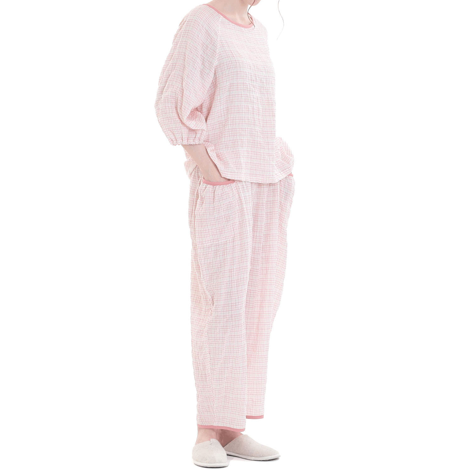 Narue シャーリングダブルガーゼラインチェックセットアップ - 画像12