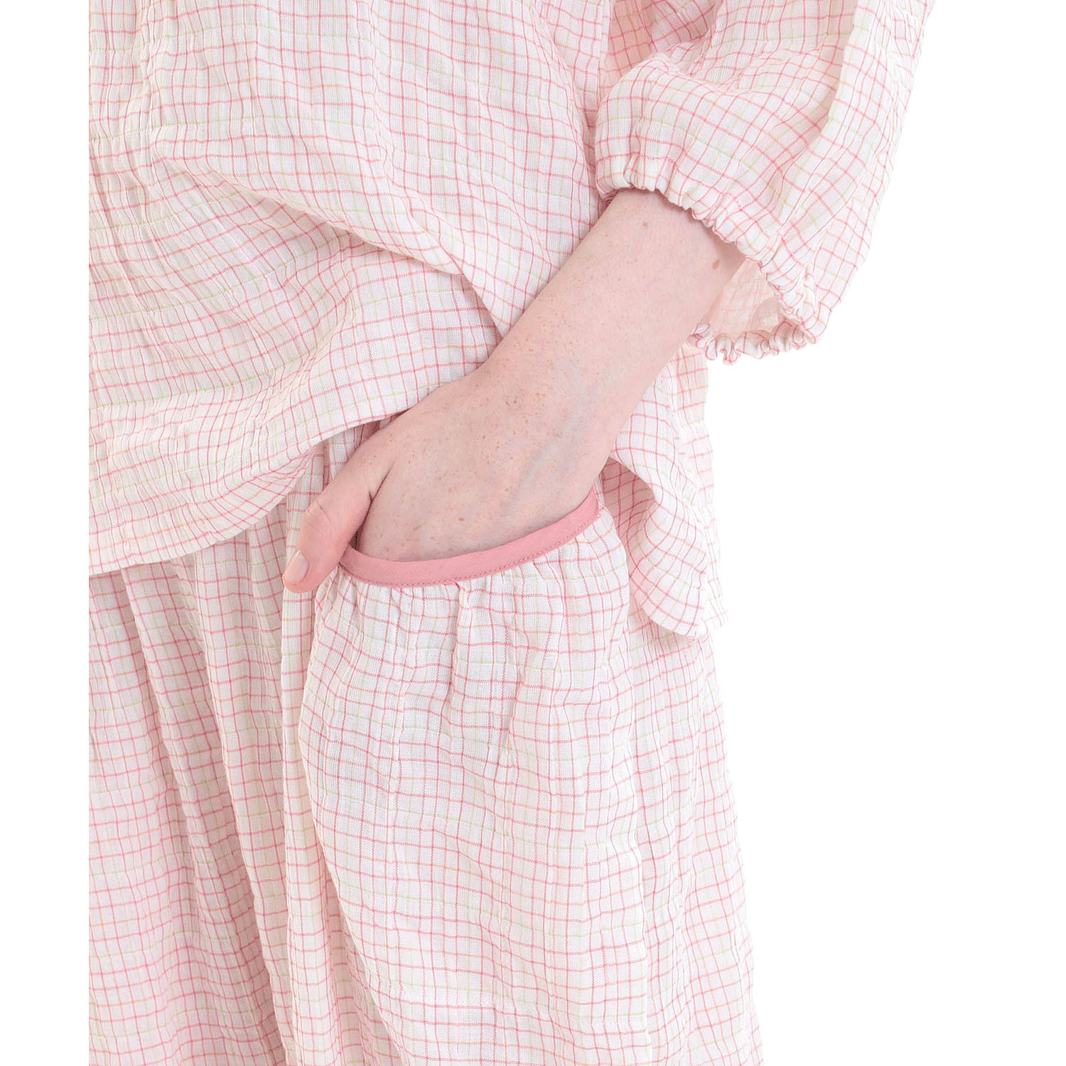 Narue シャーリングダブルガーゼラインチェックセットアップ - 画像14