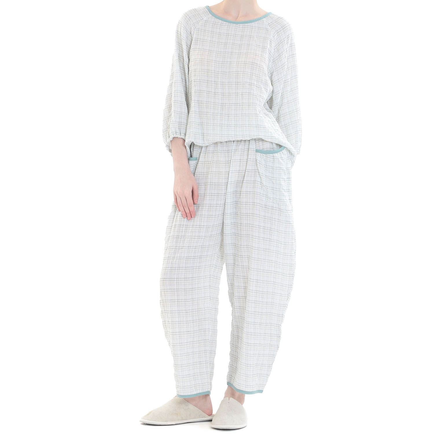 Narue シャーリングダブルガーゼラインチェックセットアップ - 画像18