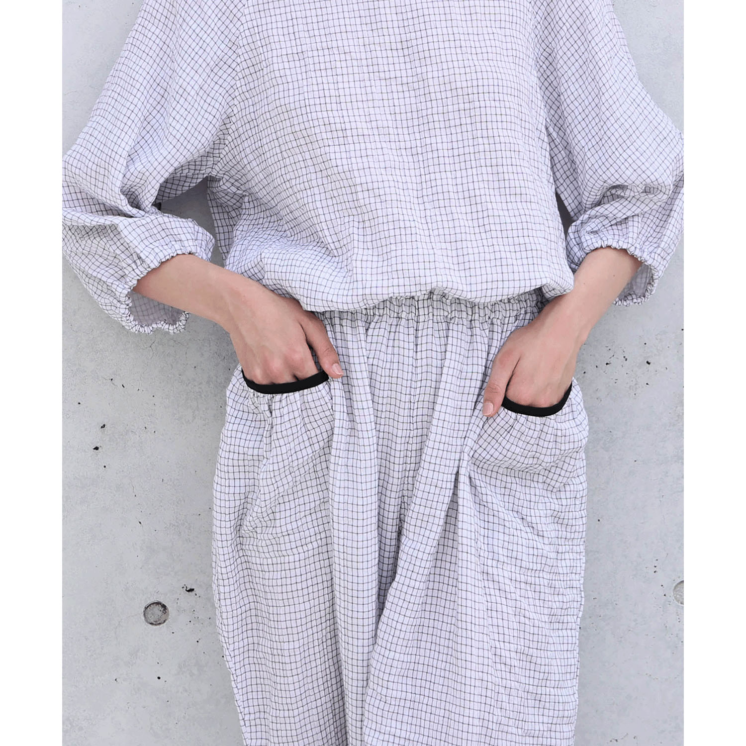 Narue シャーリングダブルガーゼラインチェックセットアップ - 画像5