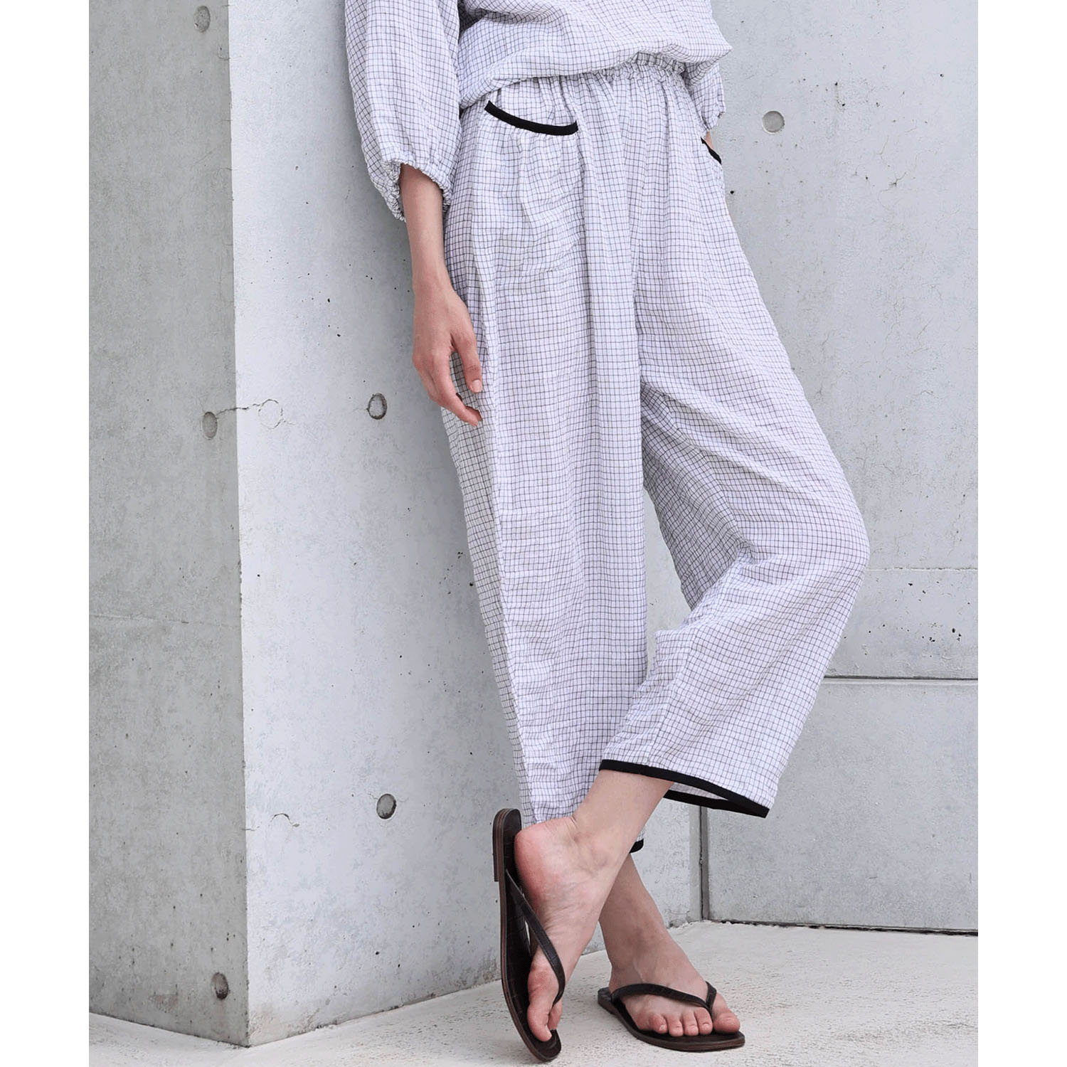 Narue シャーリングダブルガーゼラインチェックセットアップ - 画像6