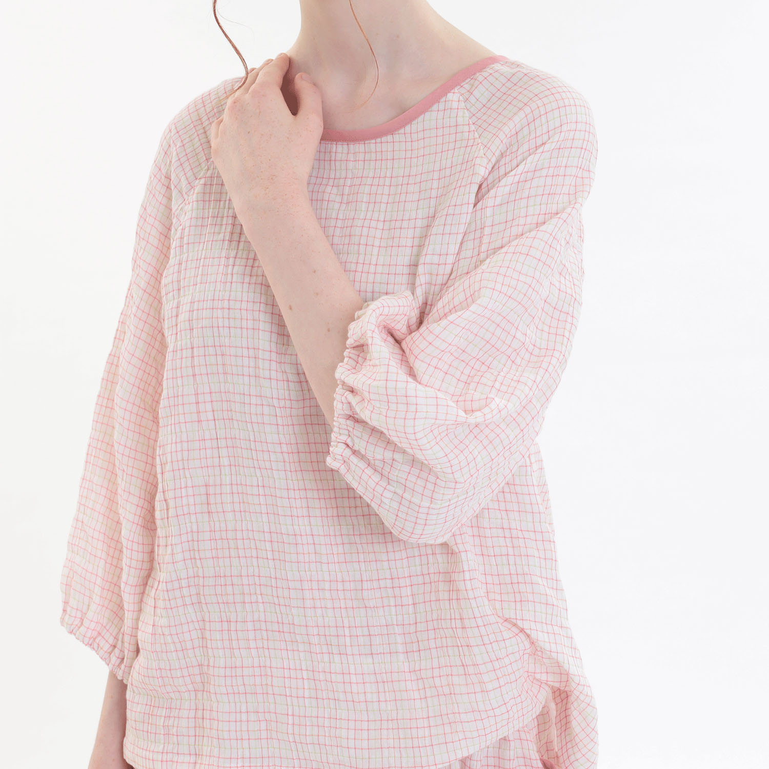 Narue シャーリングダブルガーゼラインチェックセットアップ - 画像9