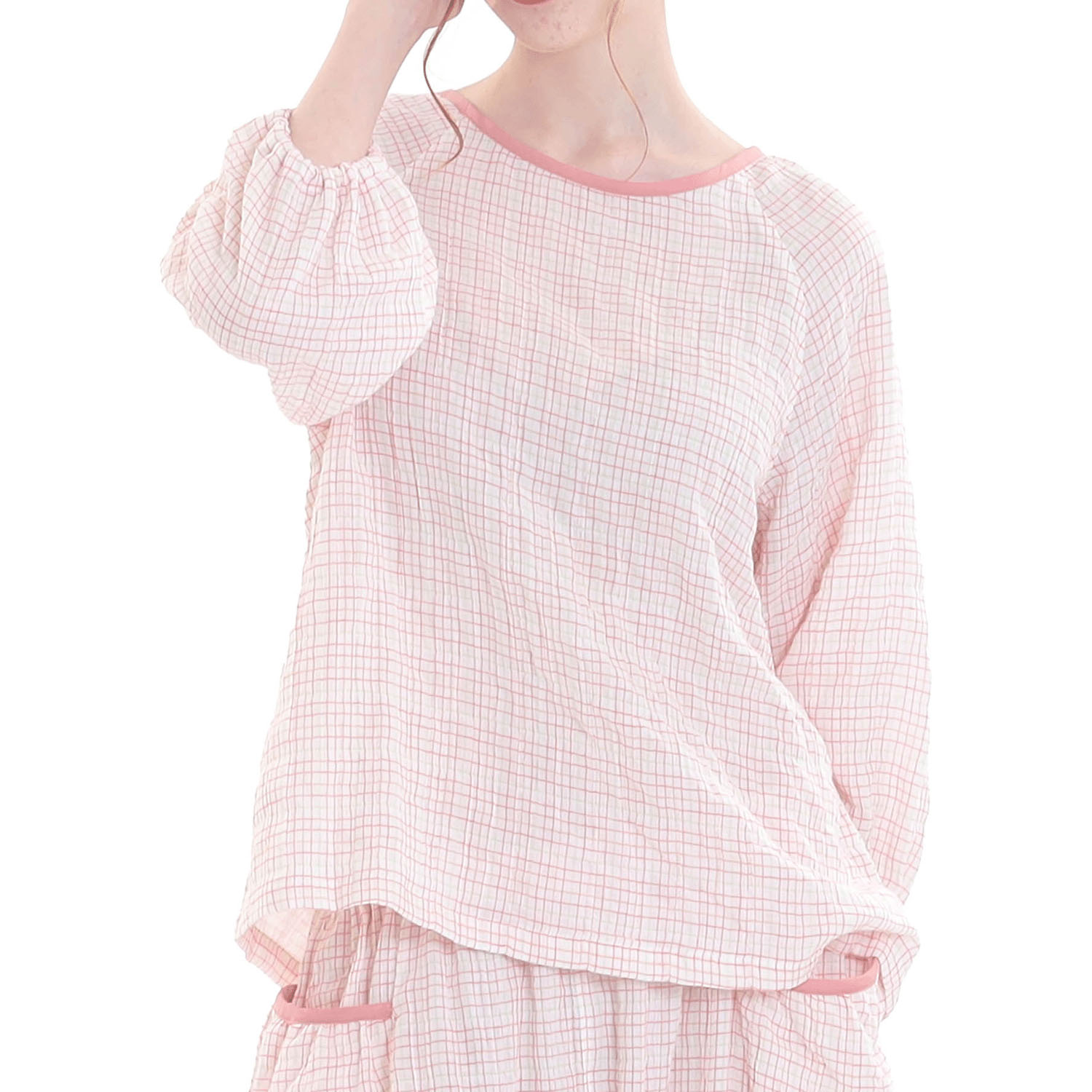 Narue シャーリングダブルガーゼラインチェックセットアップ - 画像10