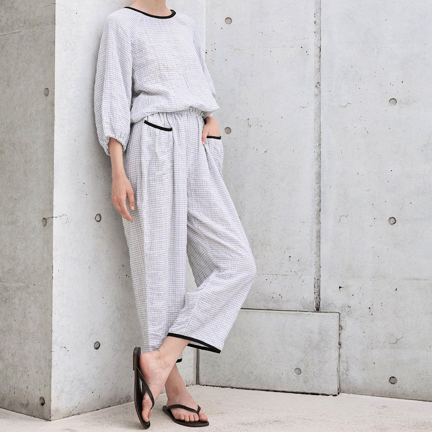 Narue シャーリングダブルガーゼラインチェックセットアップ - 画像1