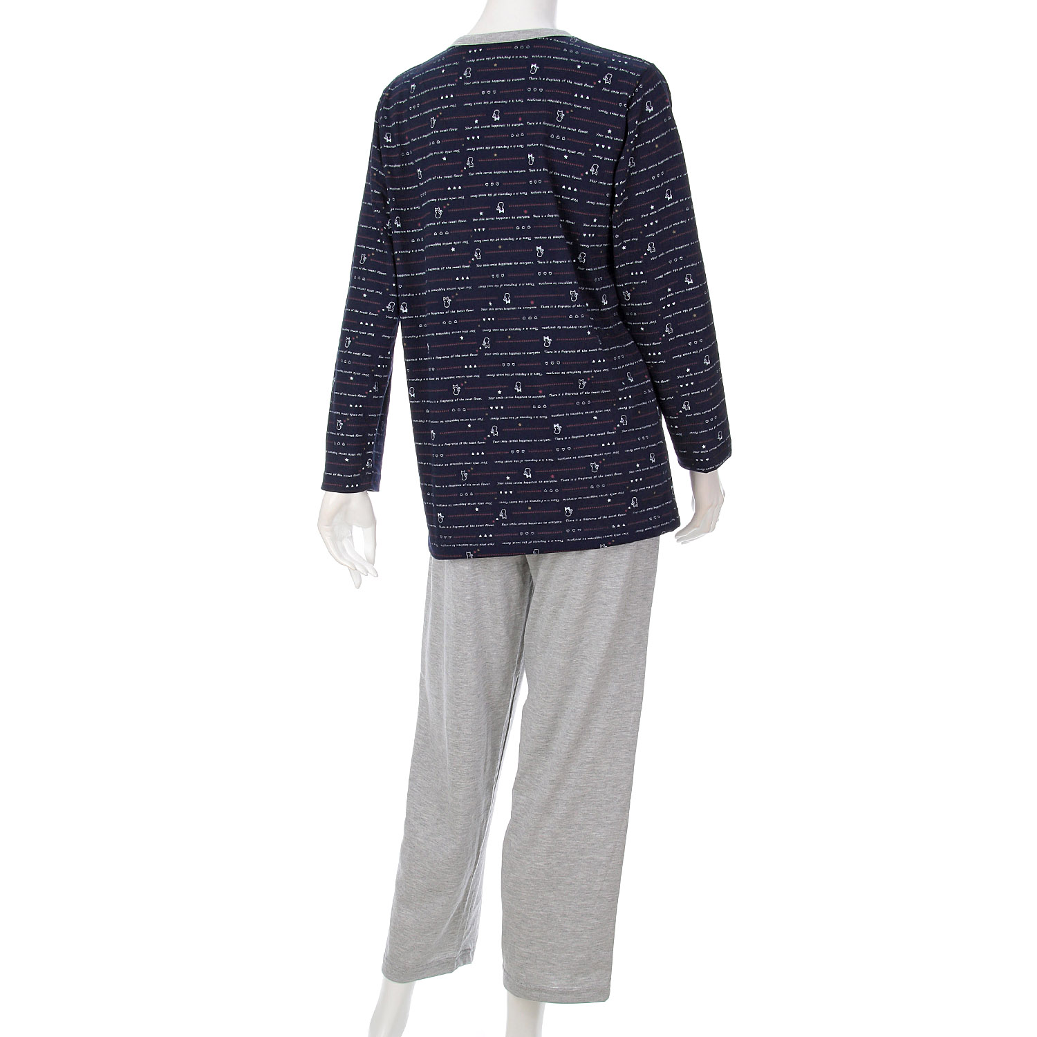 婦人 天竺猫ボーダーかぶりパジャマ - 画像3