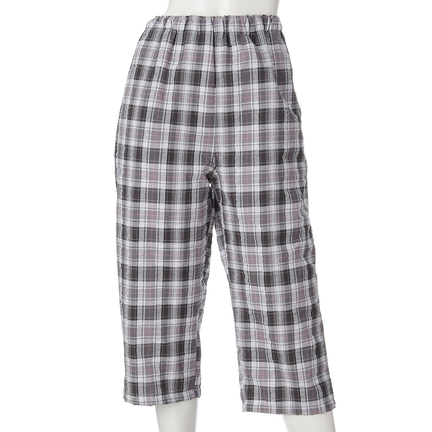 婦人 先染サッカー格子パンツ