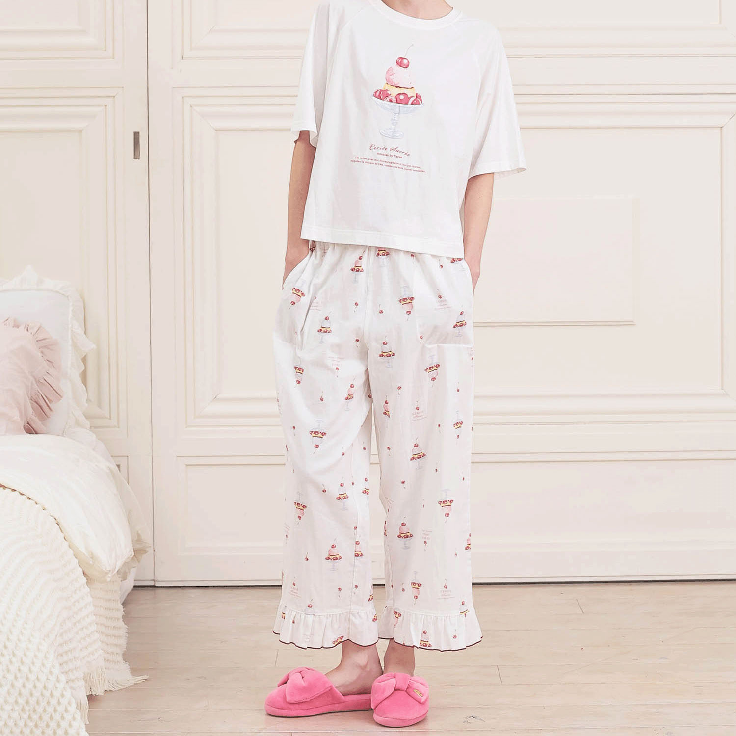 Narue コットンダブルガーゼチェリースイーツセットアップ - 画像3