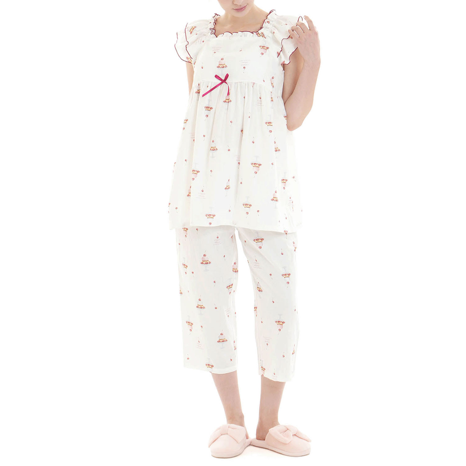 Narue コットンダブルガーゼチェリースイーツフリルパジャマ - 画像2