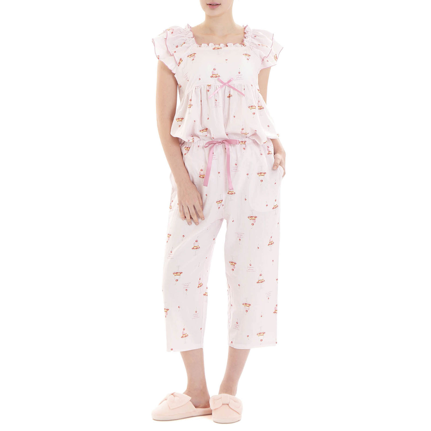 Narue コットンダブルガーゼチェリースイーツフリルパジャマ - 画像11