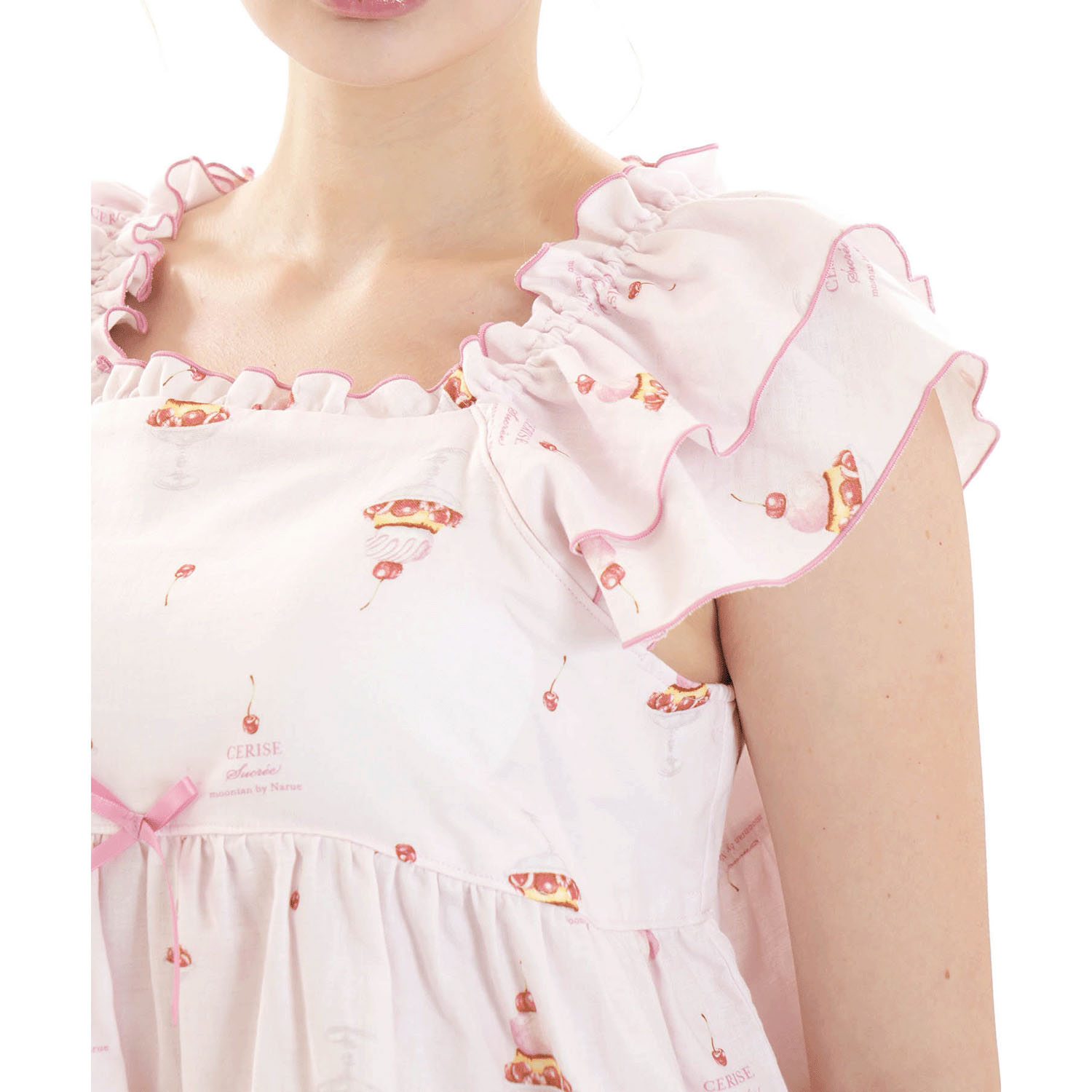 Narue コットンダブルガーゼチェリースイーツフリルパジャマ - 画像12