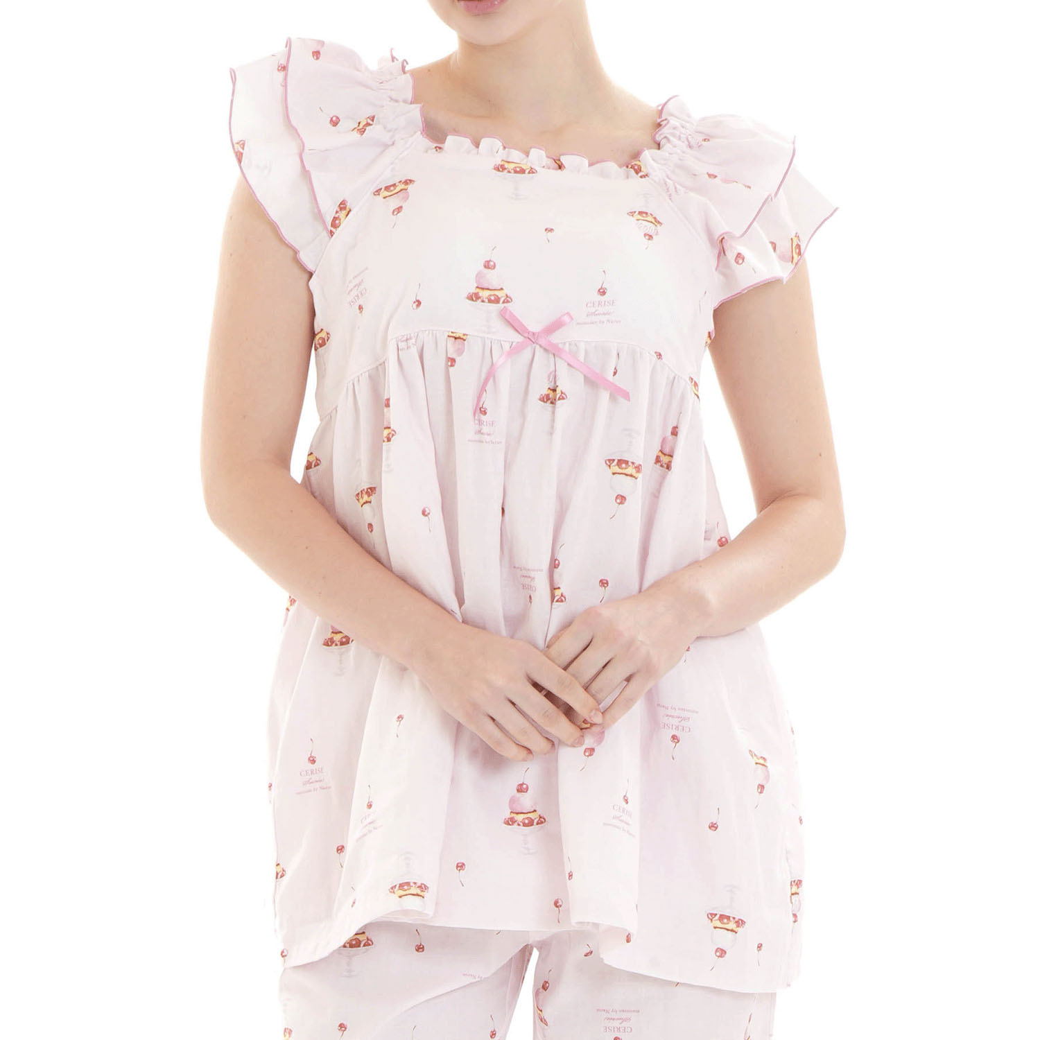 Narue コットンダブルガーゼチェリースイーツフリルパジャマ - 画像9