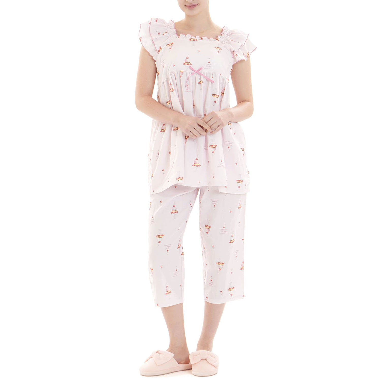 Narue コットンダブルガーゼチェリースイーツフリルパジャマ - 画像10