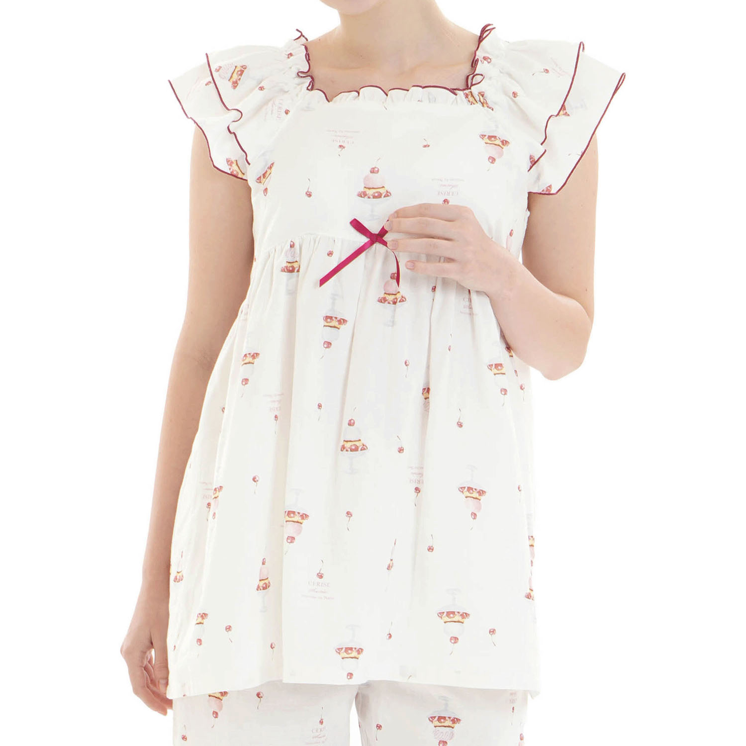 Narue コットンダブルガーゼチェリースイーツフリルパジャマ - 画像1