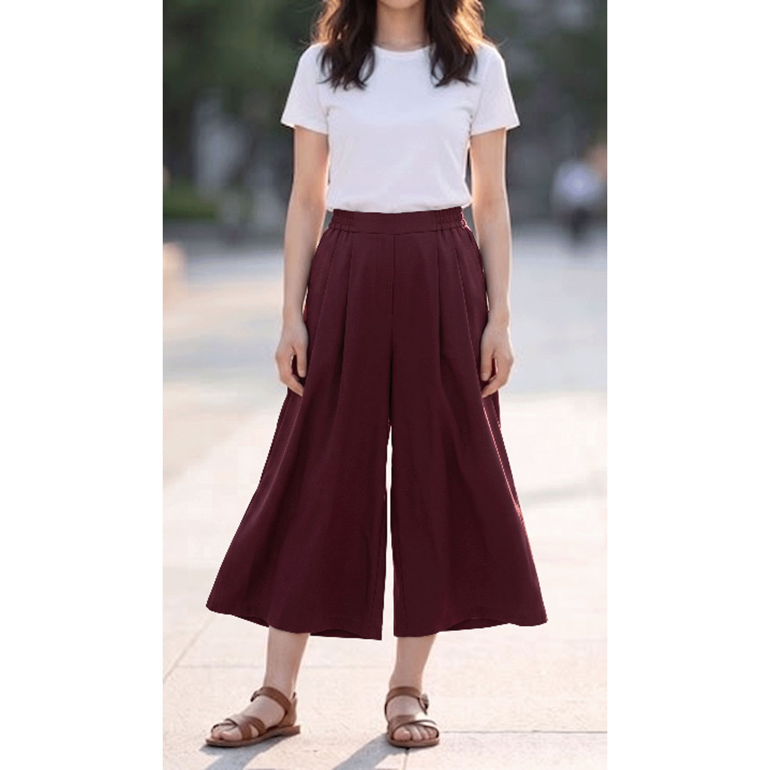 レーヨン無地ガウチョパンツ - 画像2