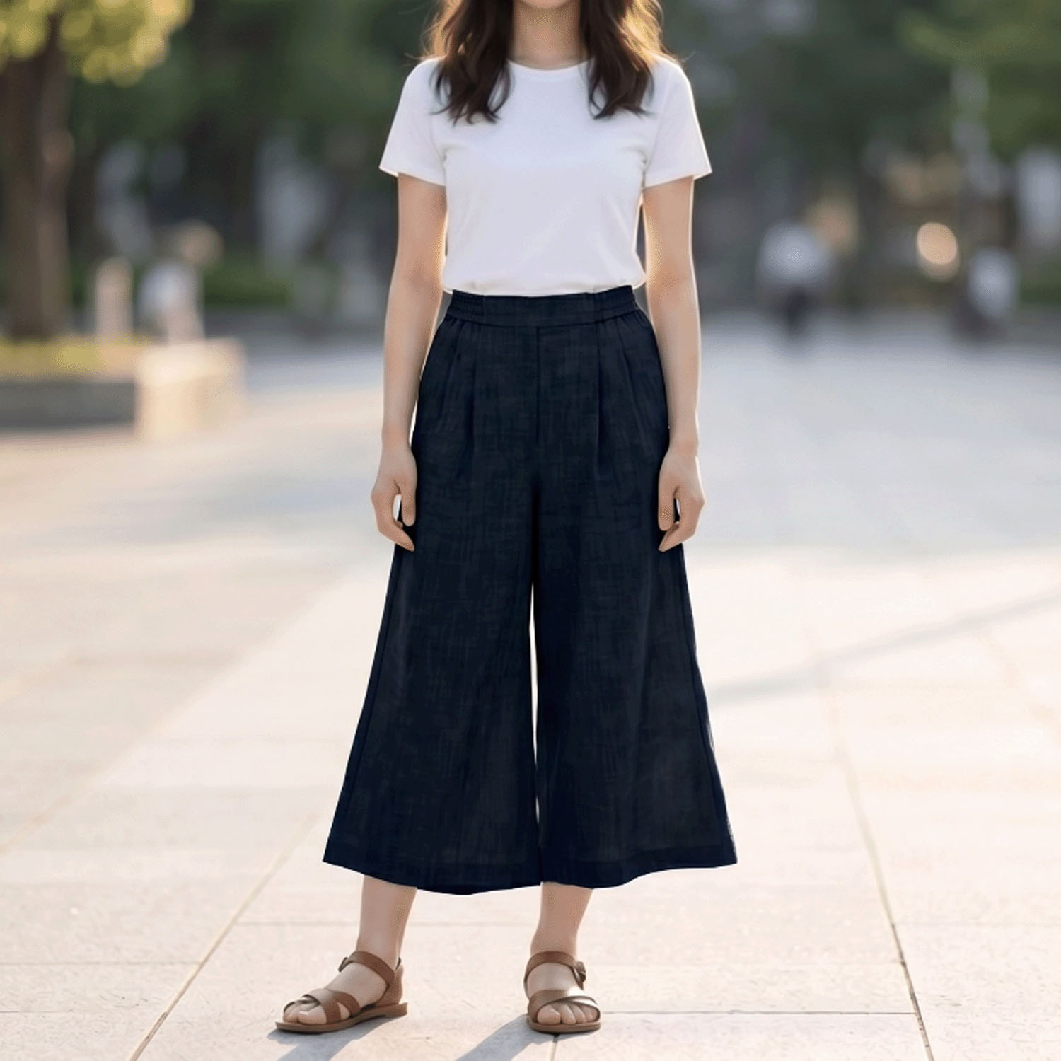 レーヨン無地ガウチョパンツ - 画像1