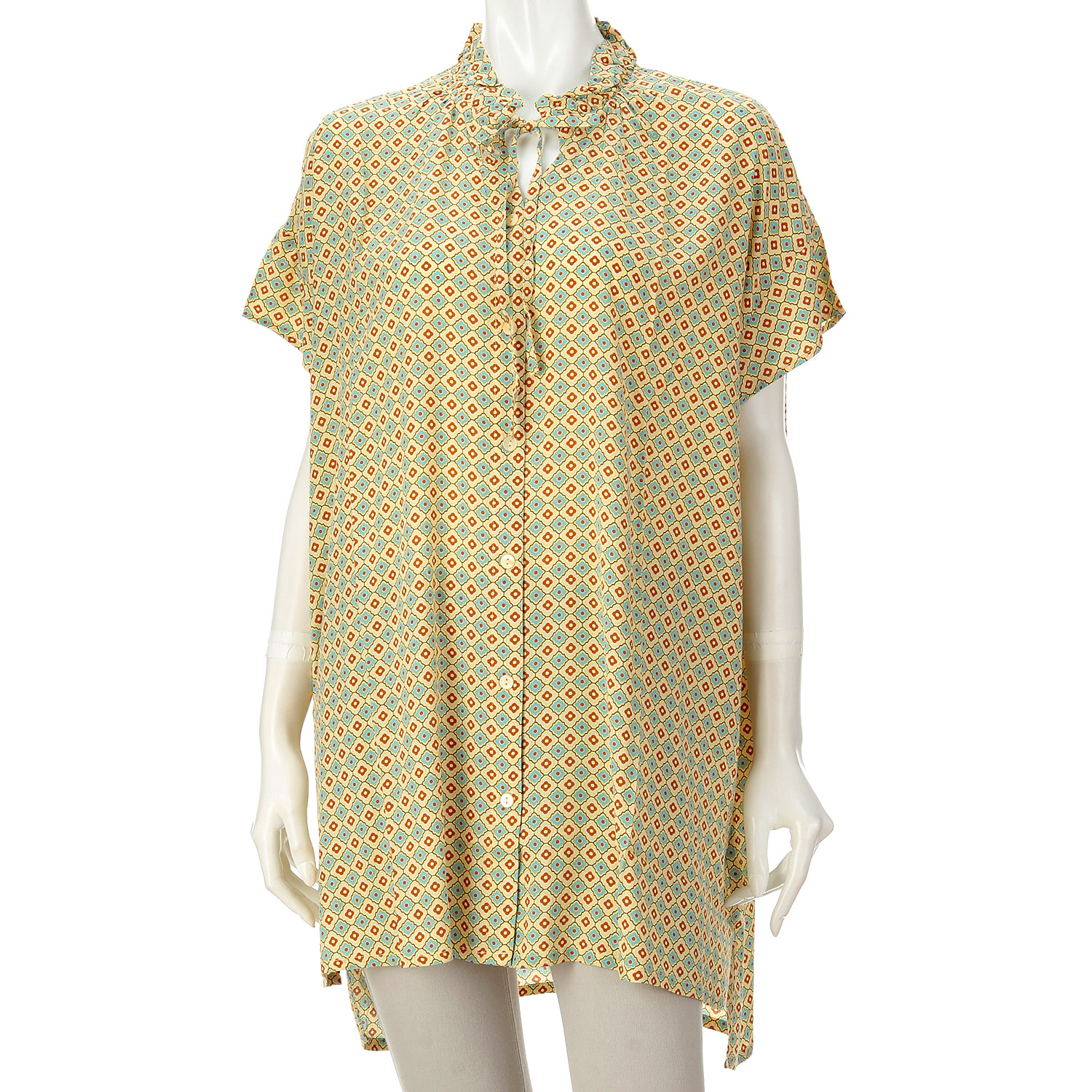 レーヨンプロバンス柄前開きチュニックワンピース - 画像1