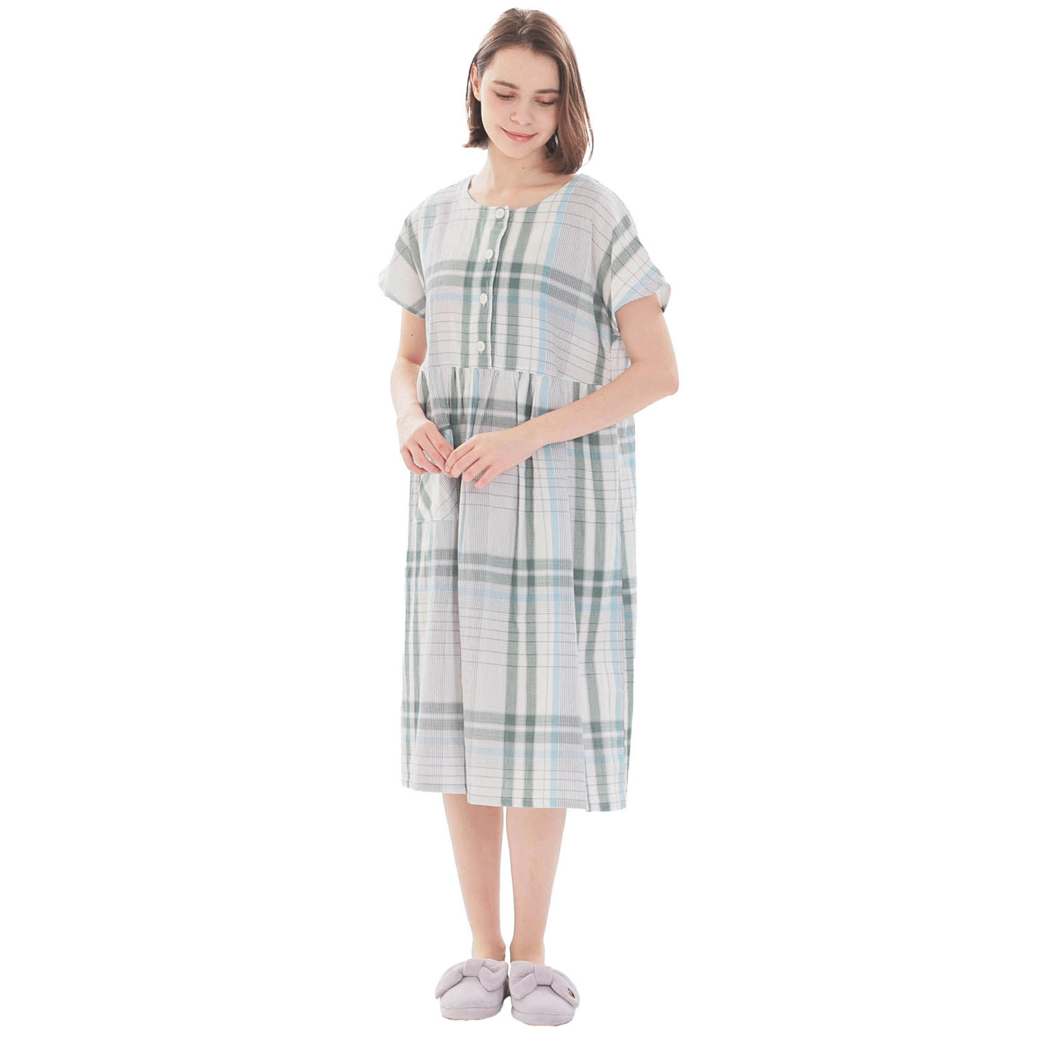 Narue ダブルガーゼチェックワンピース - 画像1