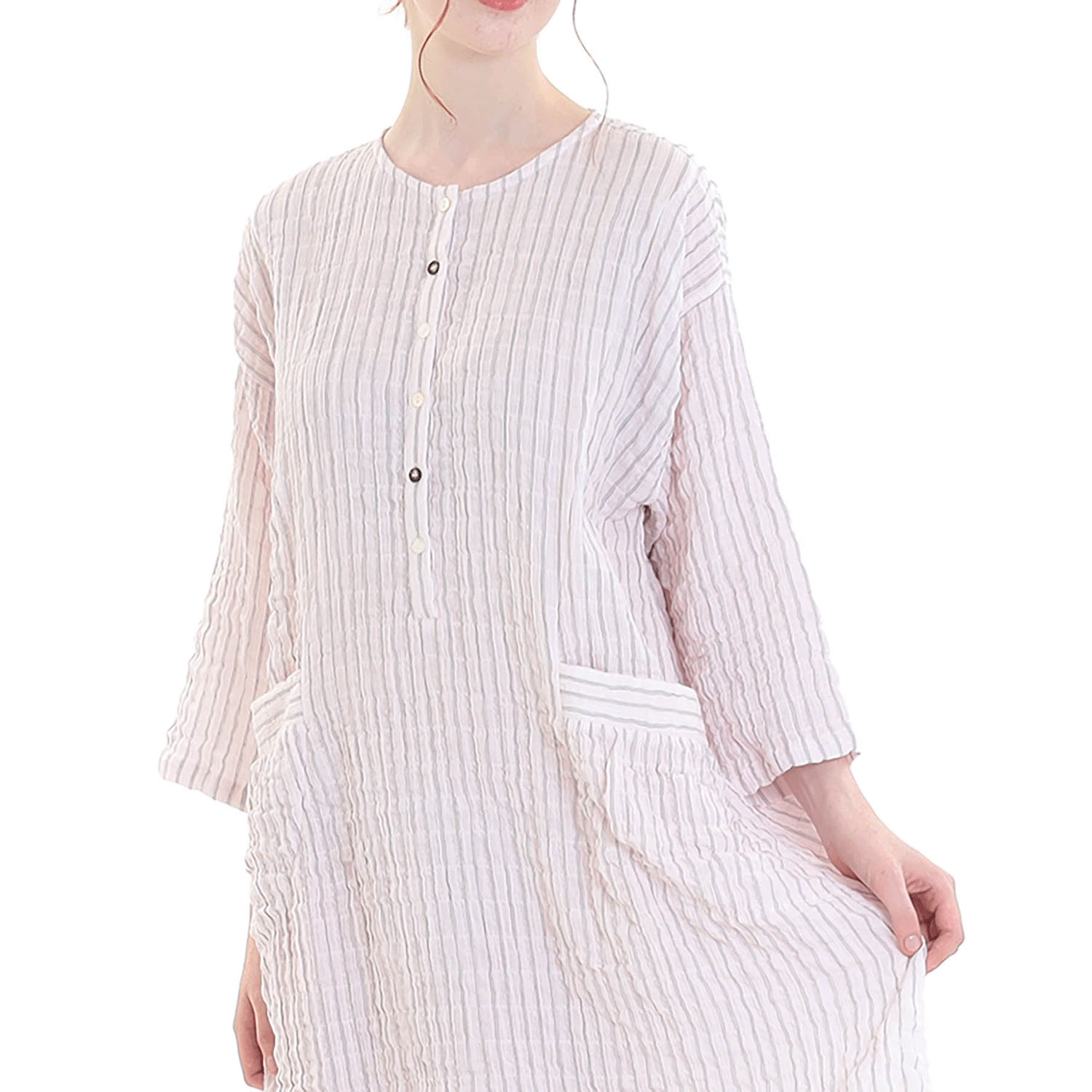 Narue シャーリングダブルガーゼストライプワンピース - 画像9