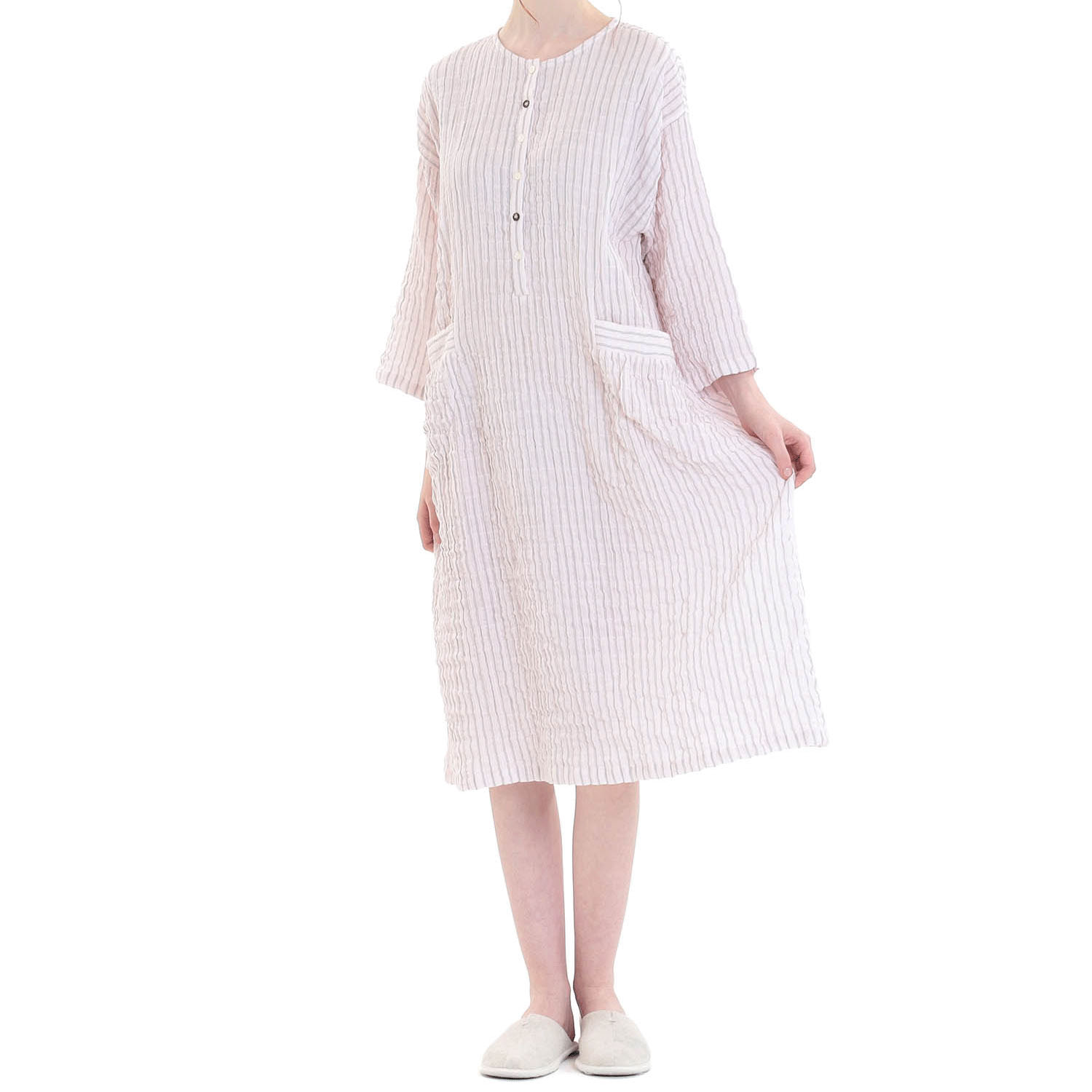 Narue シャーリングダブルガーゼストライプワンピース - 画像10