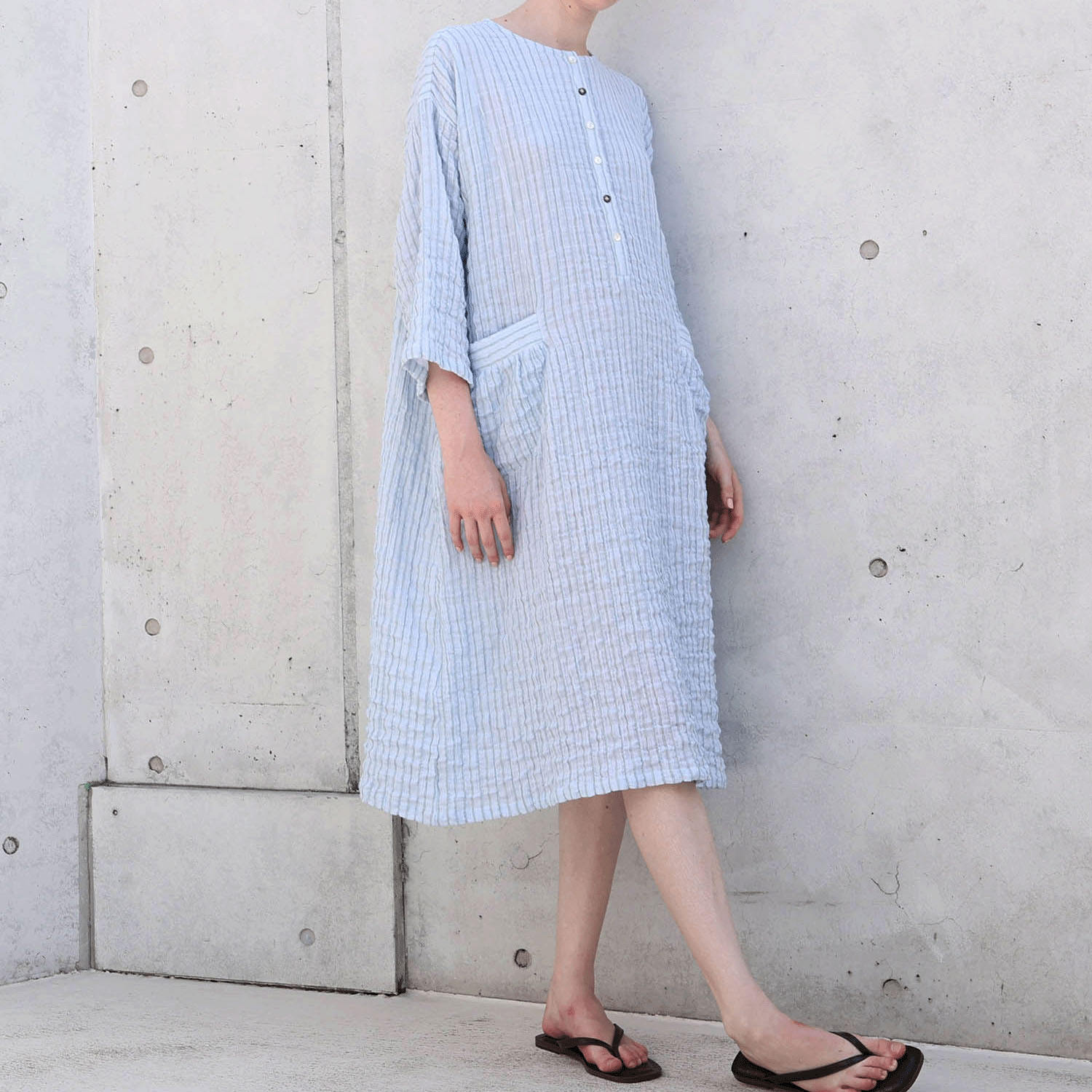 Narue シャーリングダブルガーゼストライプワンピース