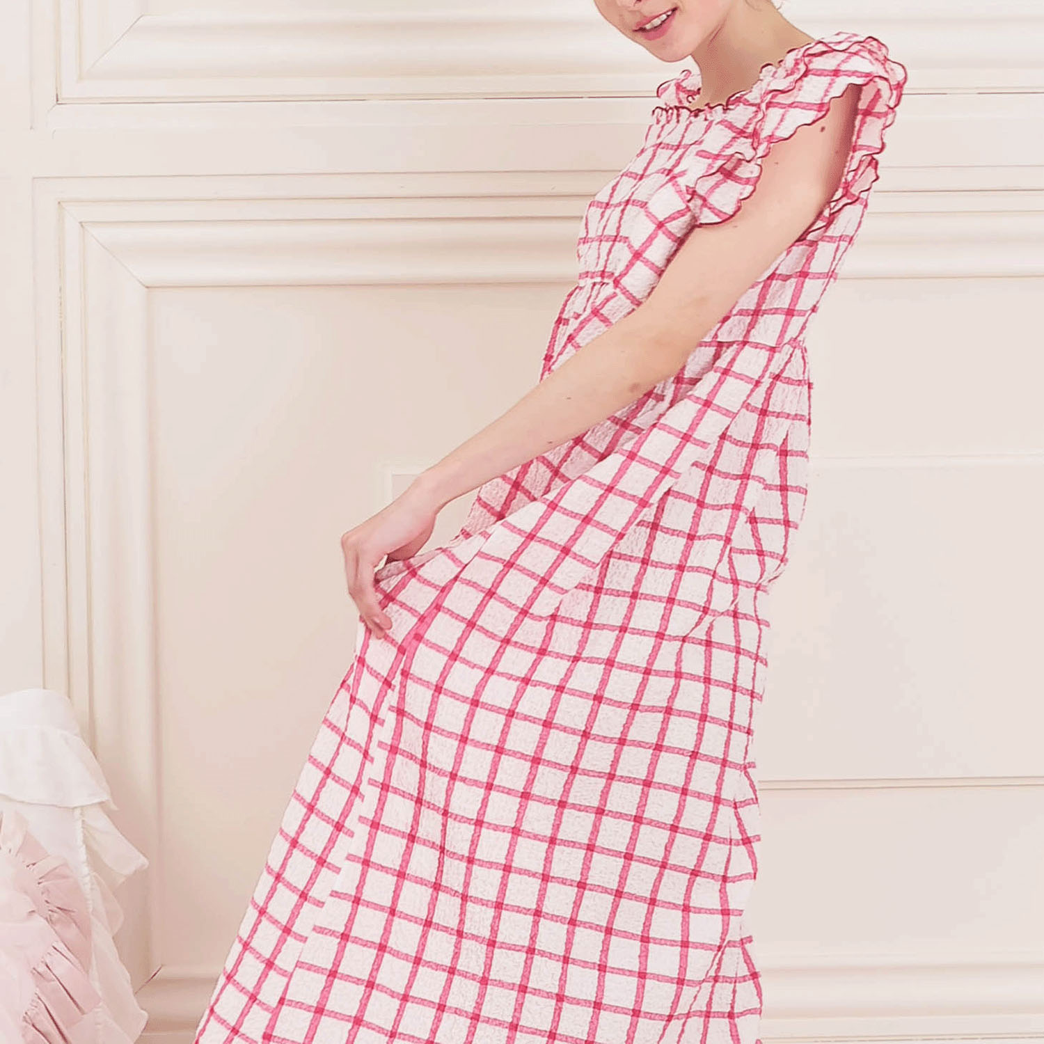 Narue シャーリングボイルガーリーチェックワンピース - 画像13