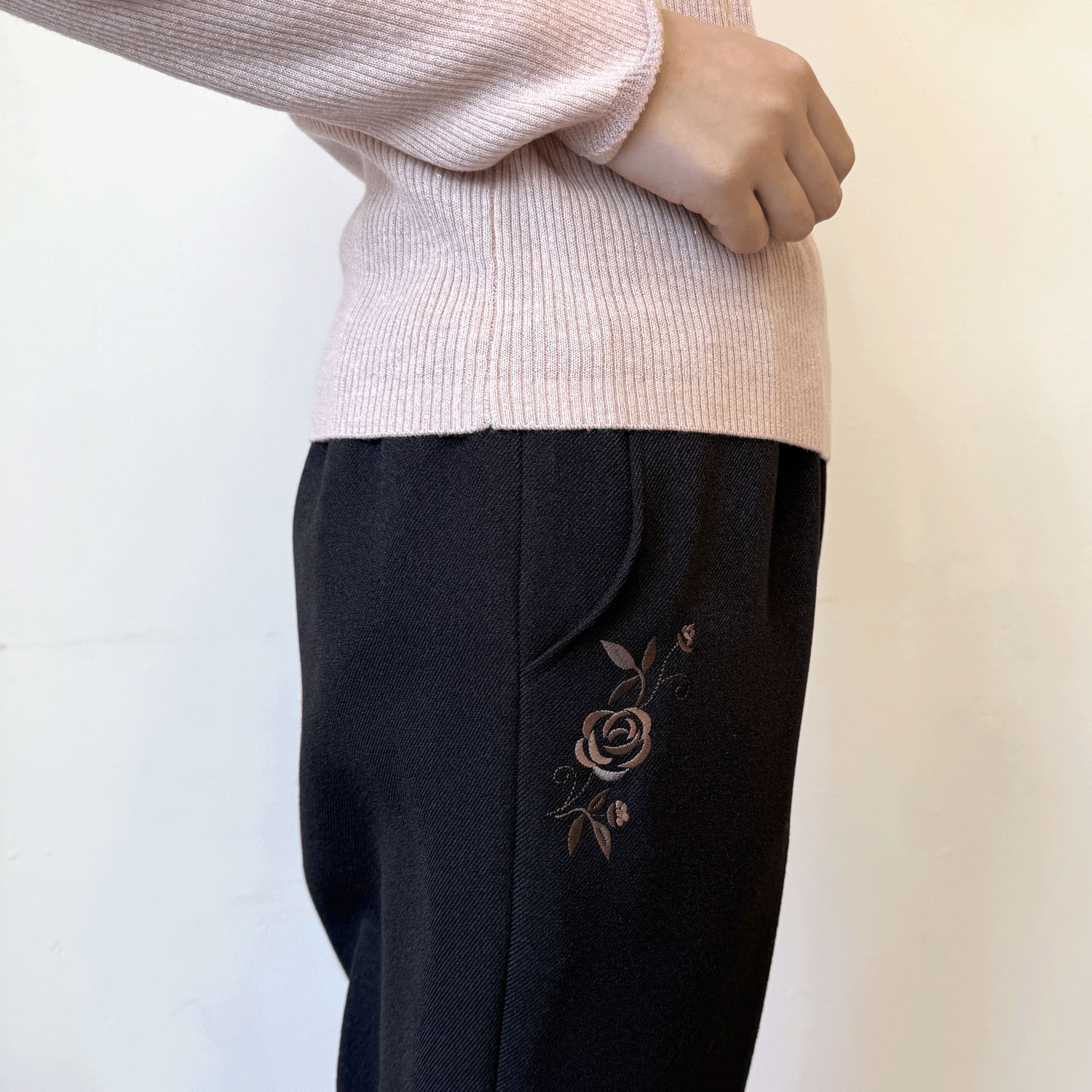 バラポケット刺繍裏起毛55cm - 画像2