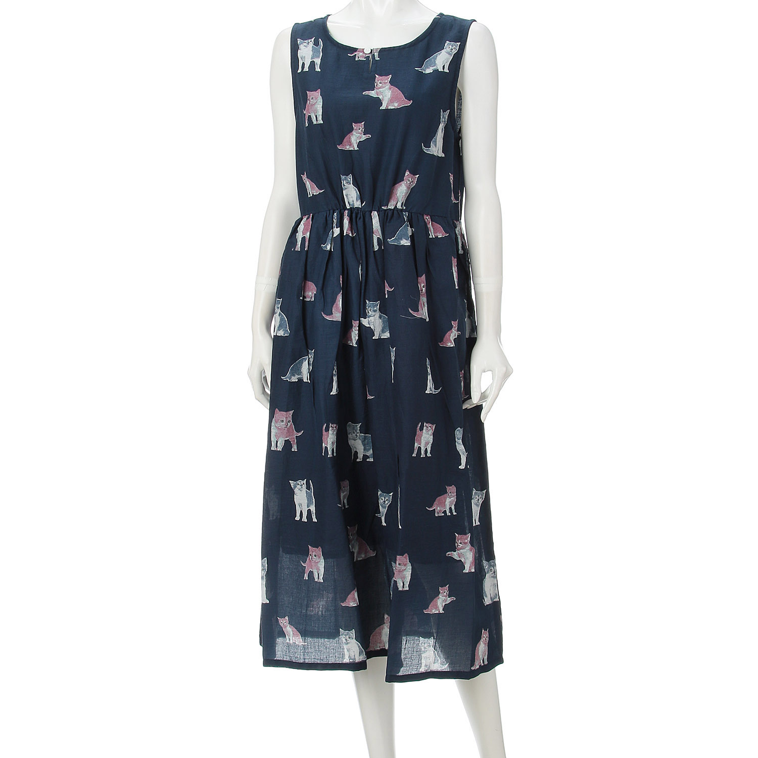 CUAインド綿ネコ柄ワンピース - 画像6