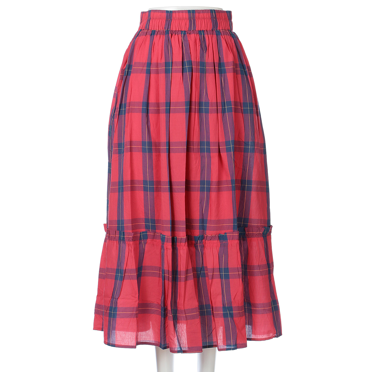 【LUPILIEN】コットンボイルチェック ティアード切替 スカート