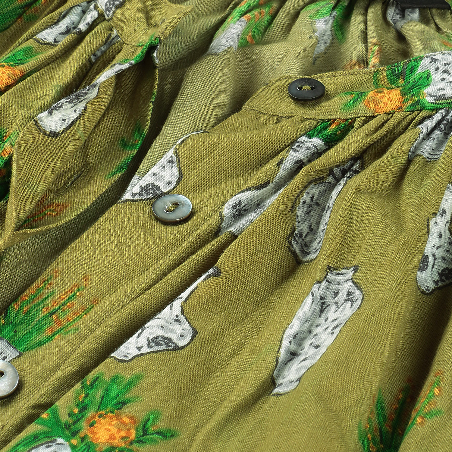 フラワーポットプリントヘンケイヘムスタンドカラーシャツ - 画像6