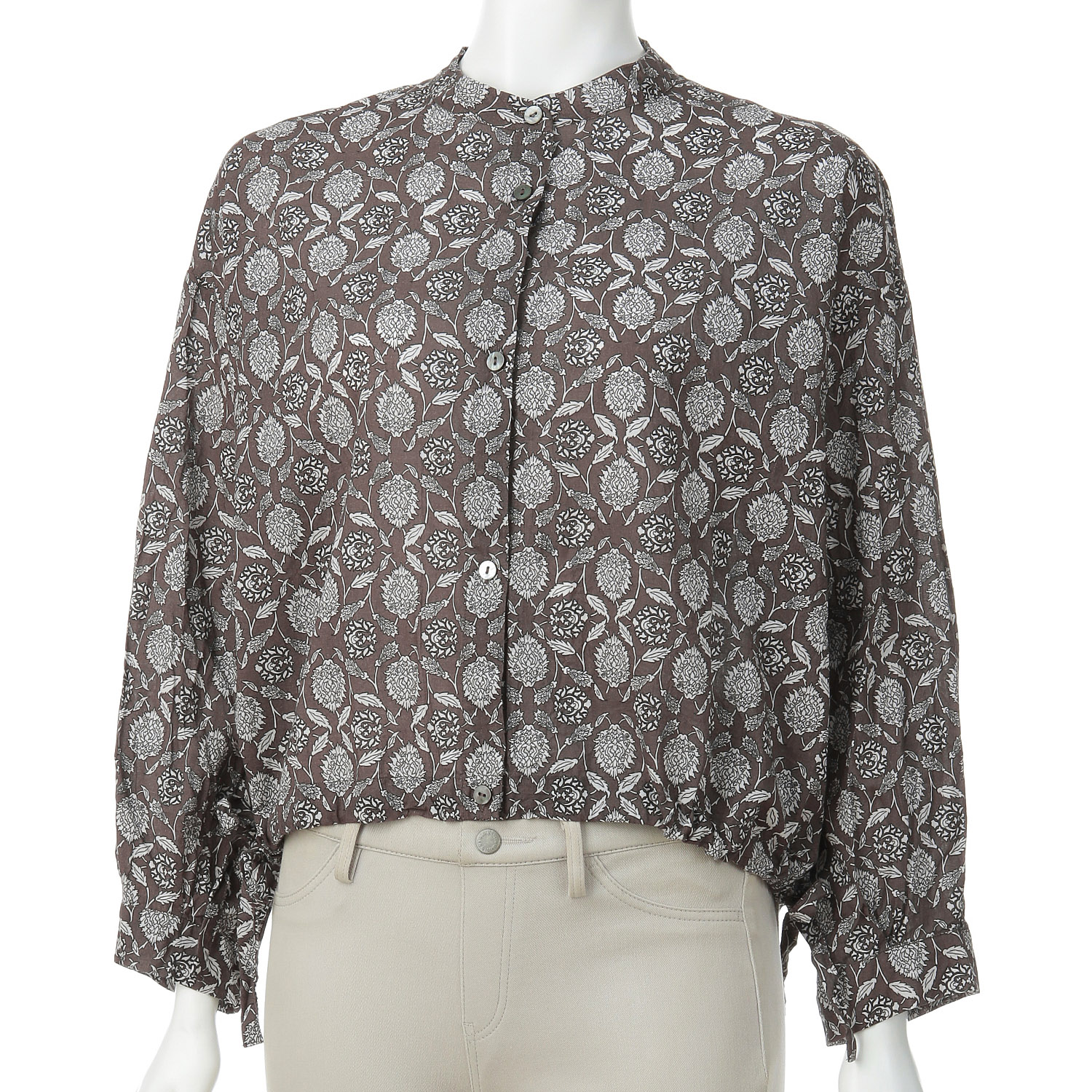 単色タイルプリントバンドカラーシャツ - 画像2