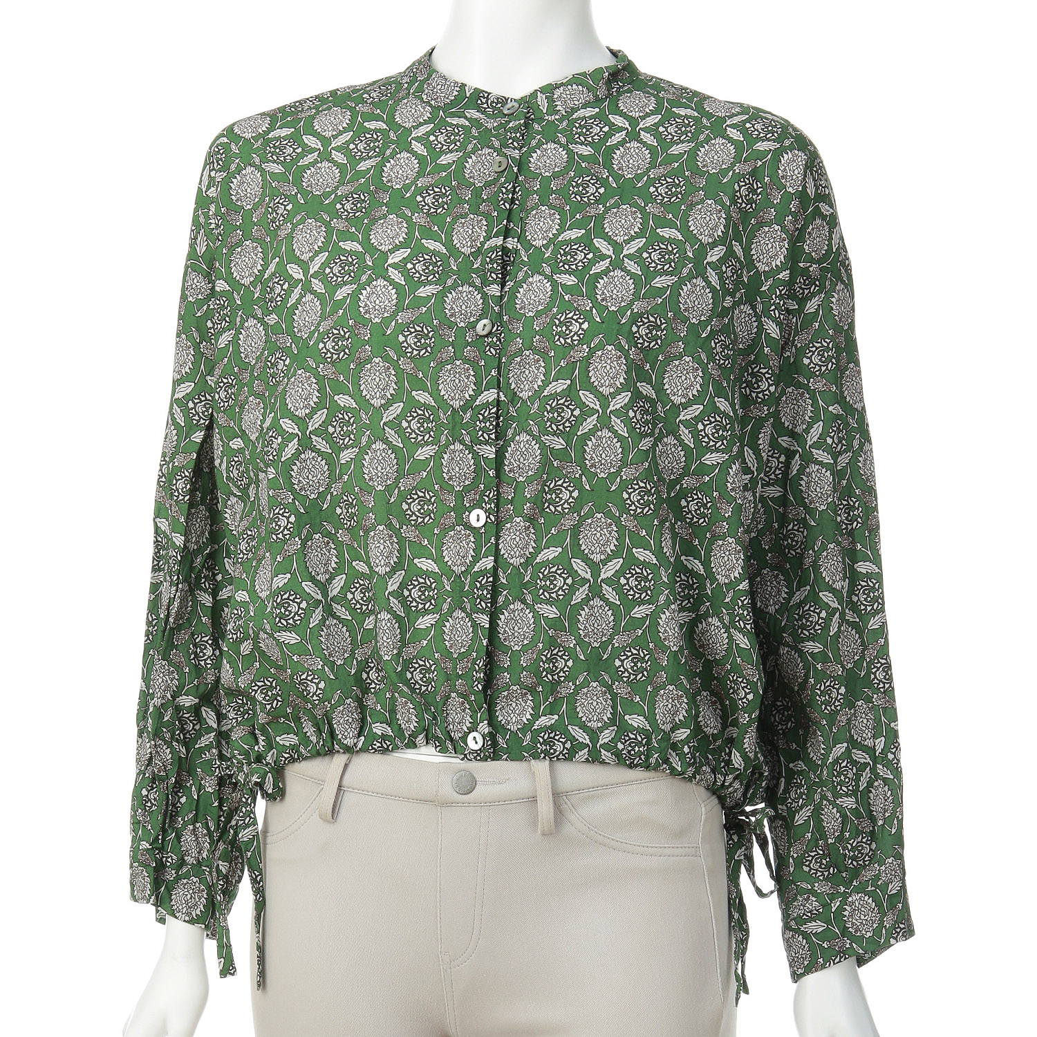 単色タイルプリントバンドカラーシャツ - 画像1