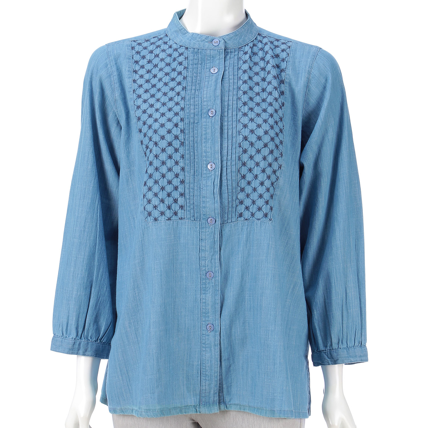 デニム刺繍使いブラウス - 画像1
