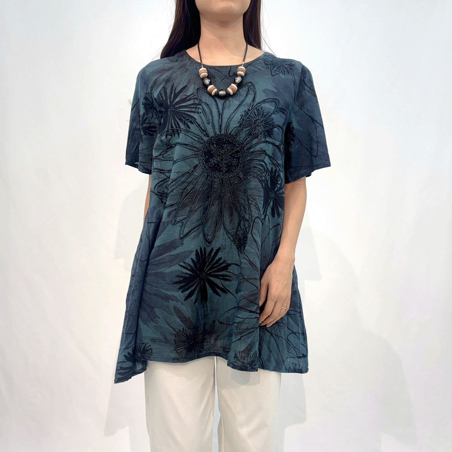 綿100％花柄コード刺繍チュニック - 画像5