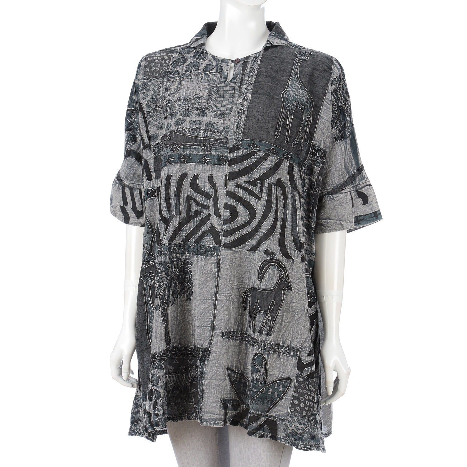 綿麻アニマル柄刺繍チュニック - 画像2