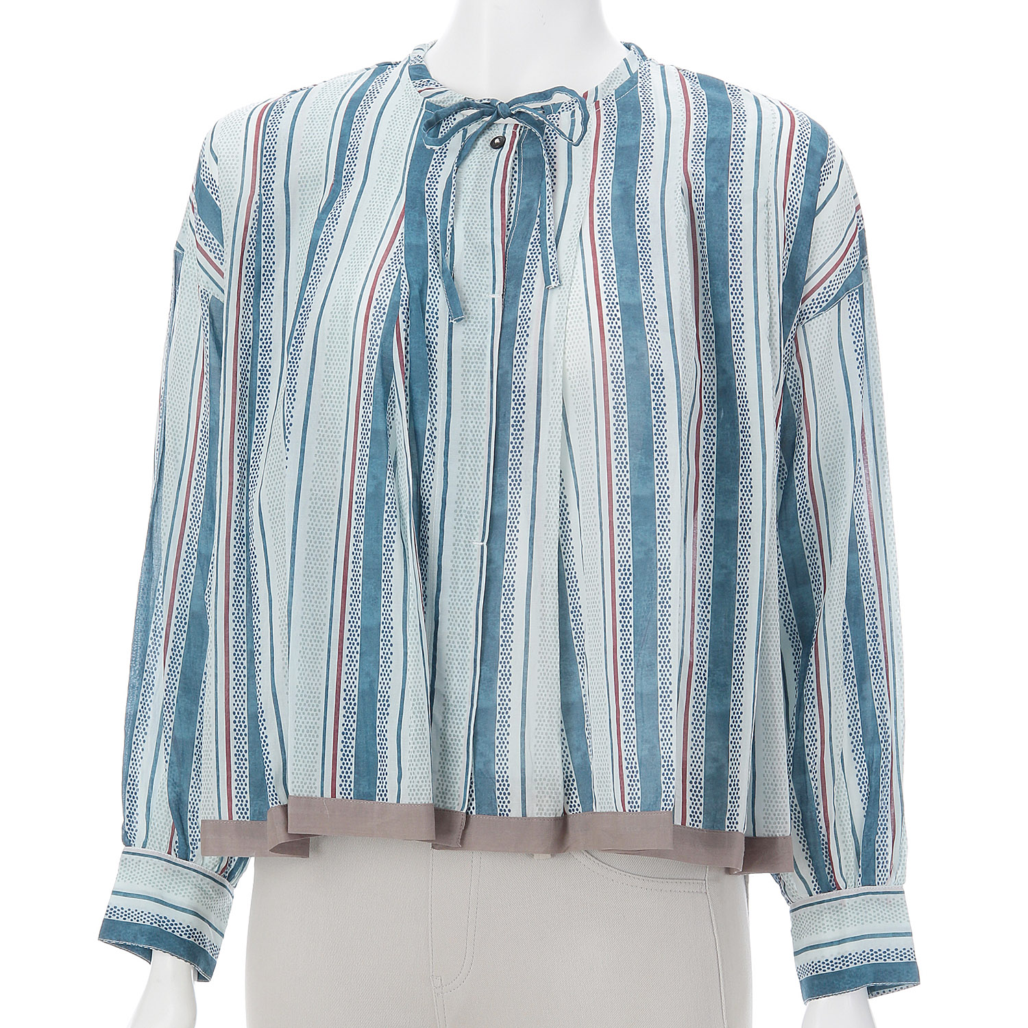 ドットストライププリントフレアブラウス - 画像1