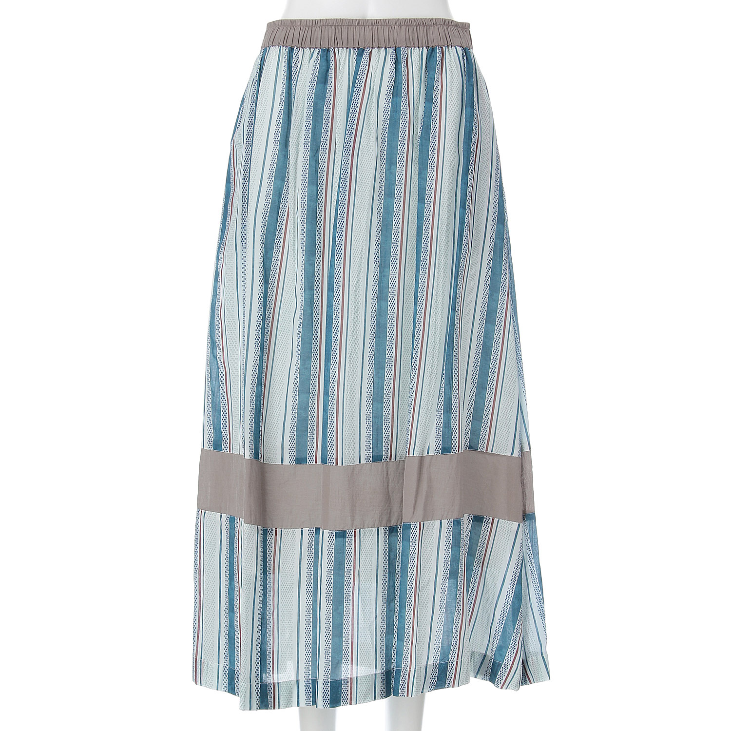 ドットストライププリントギャザースカート - 画像1